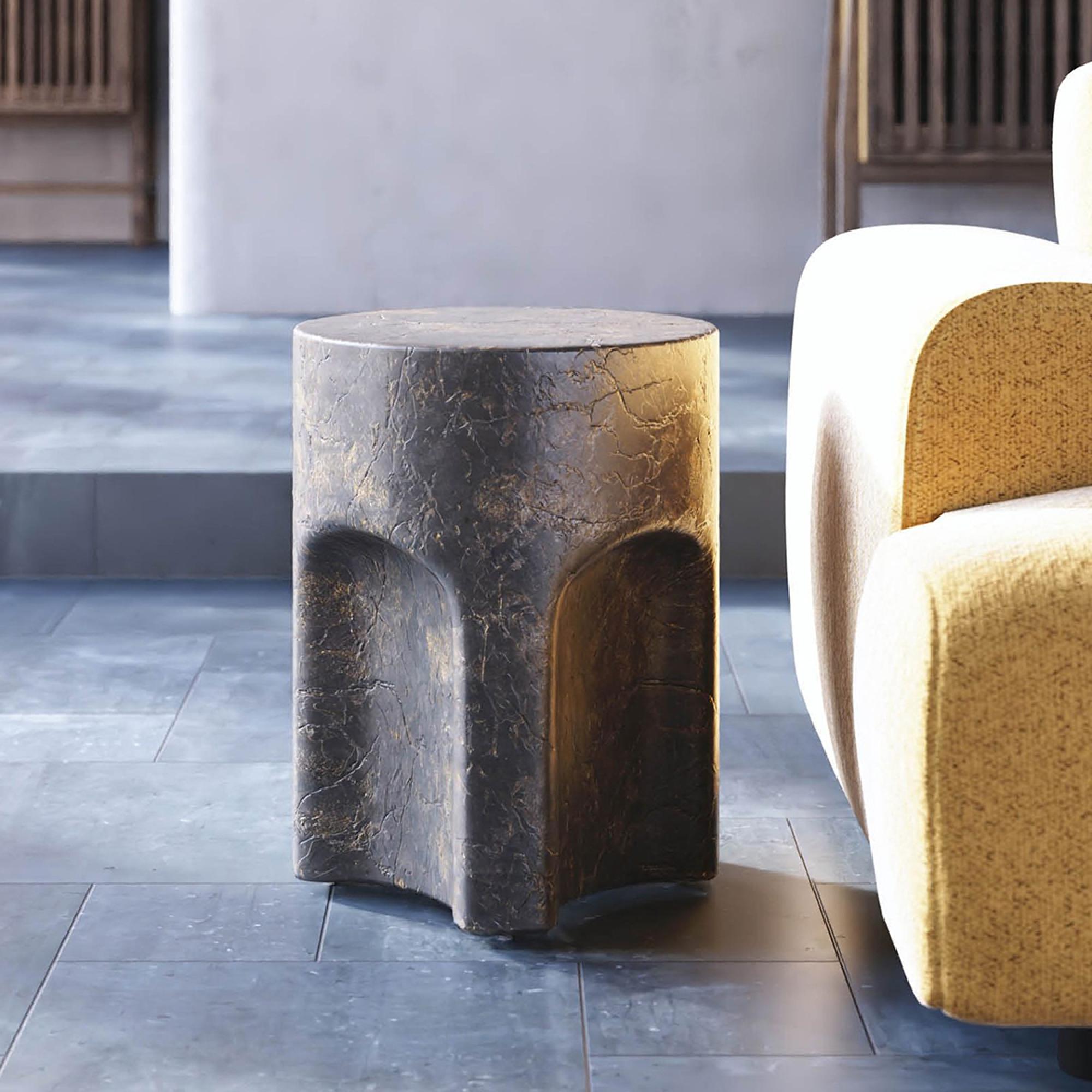 Pinch Round Side Table - Brown Slate and Concrete