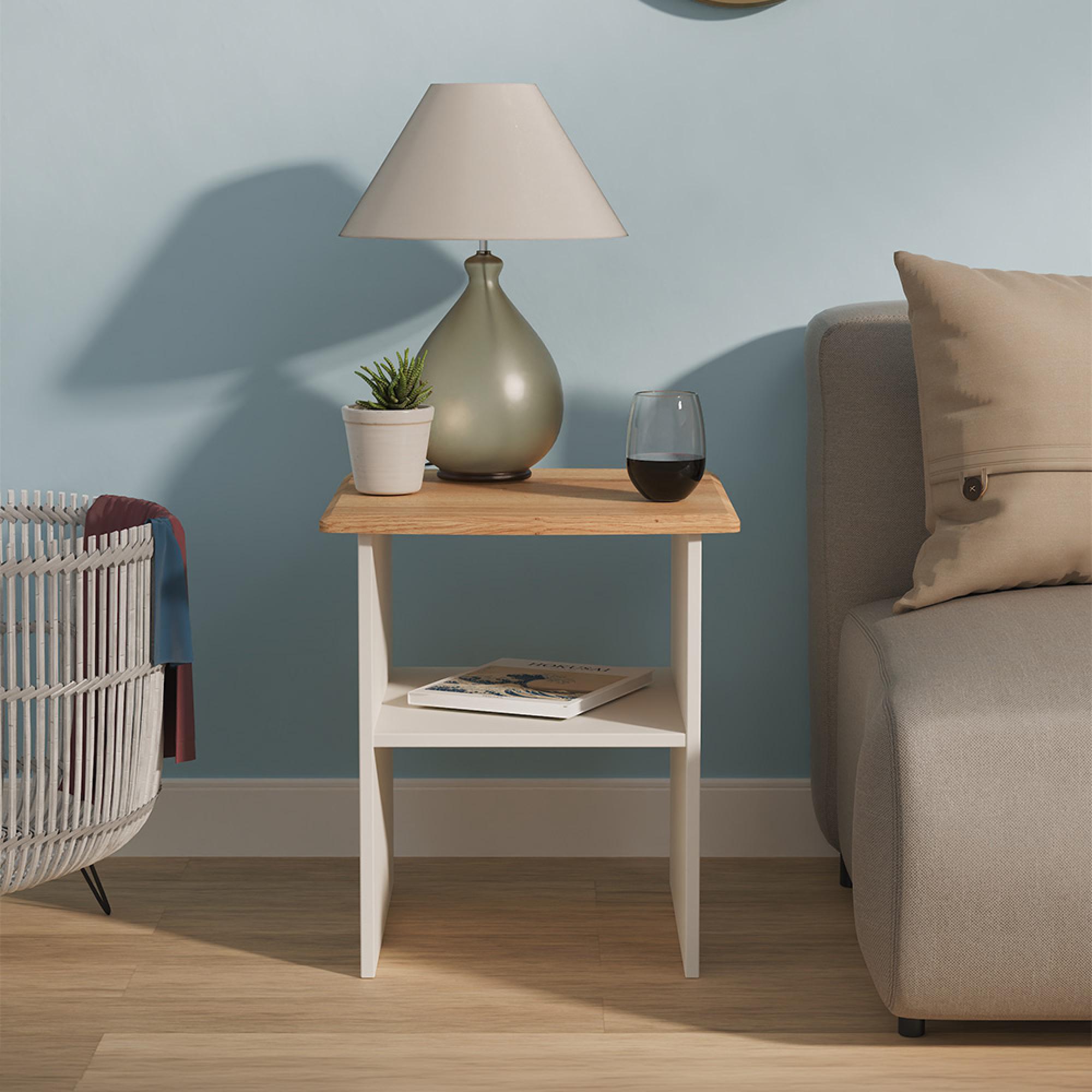 Victoria Lamp Table - Grey and Riviera Oak