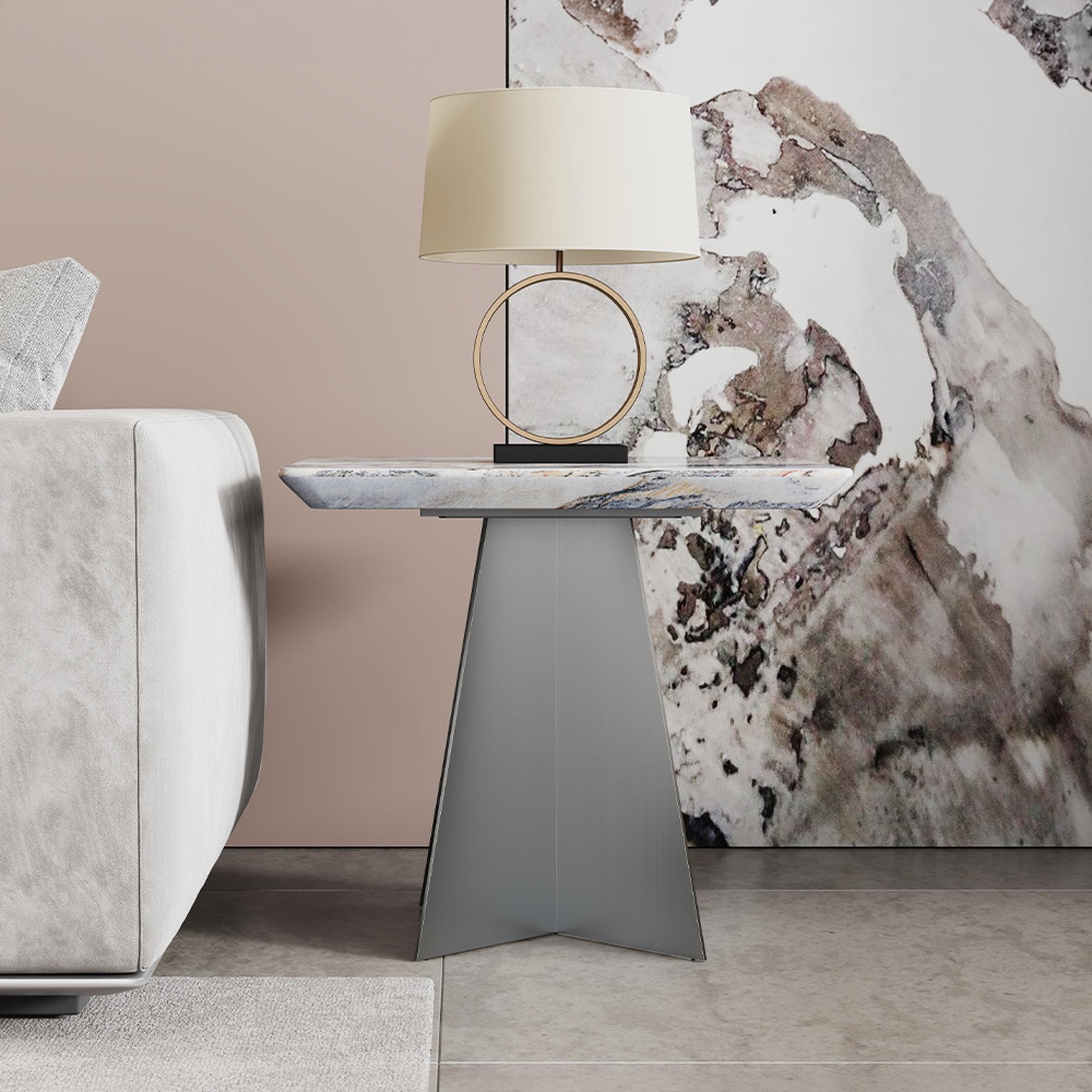 Taurus Side Table - Square - Beige Marble - Dark Grey Base