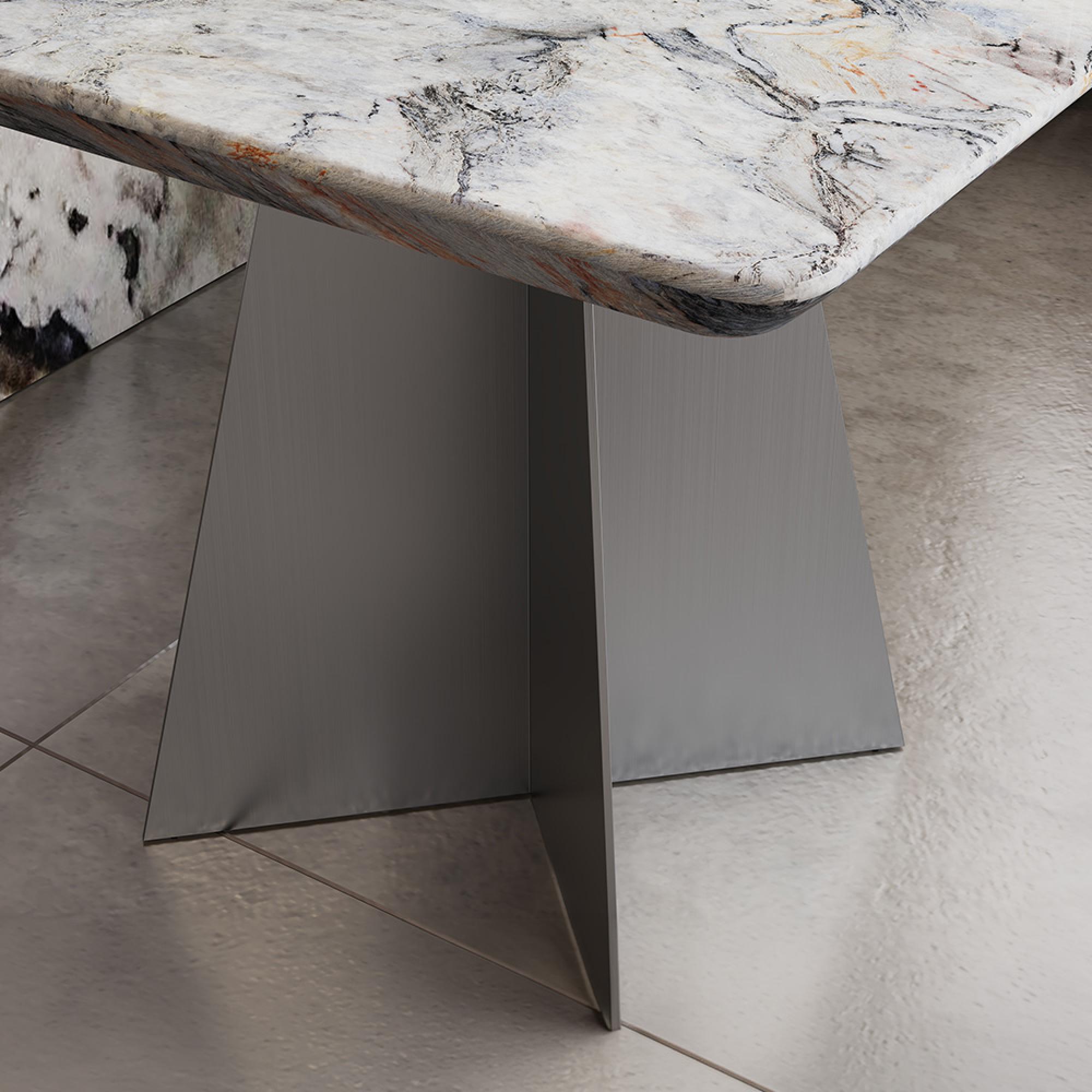 Taurus Side Table - Square - Beige Marble - Dark Grey Base