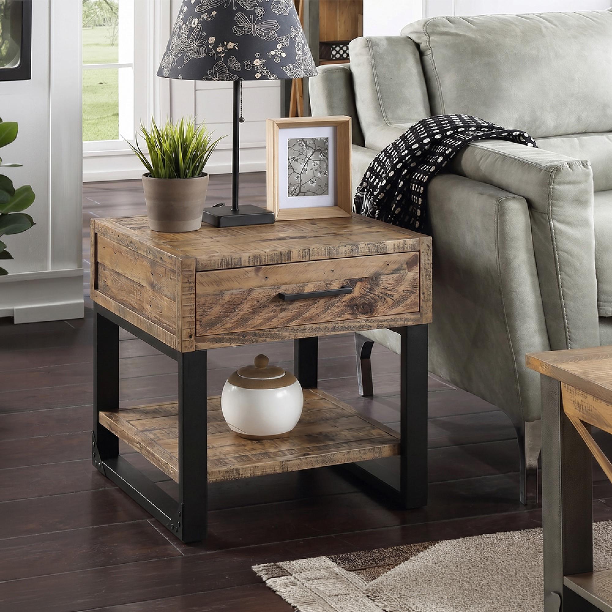 Preston Lamp Table - 1 Drawer - Industrial - Rustic