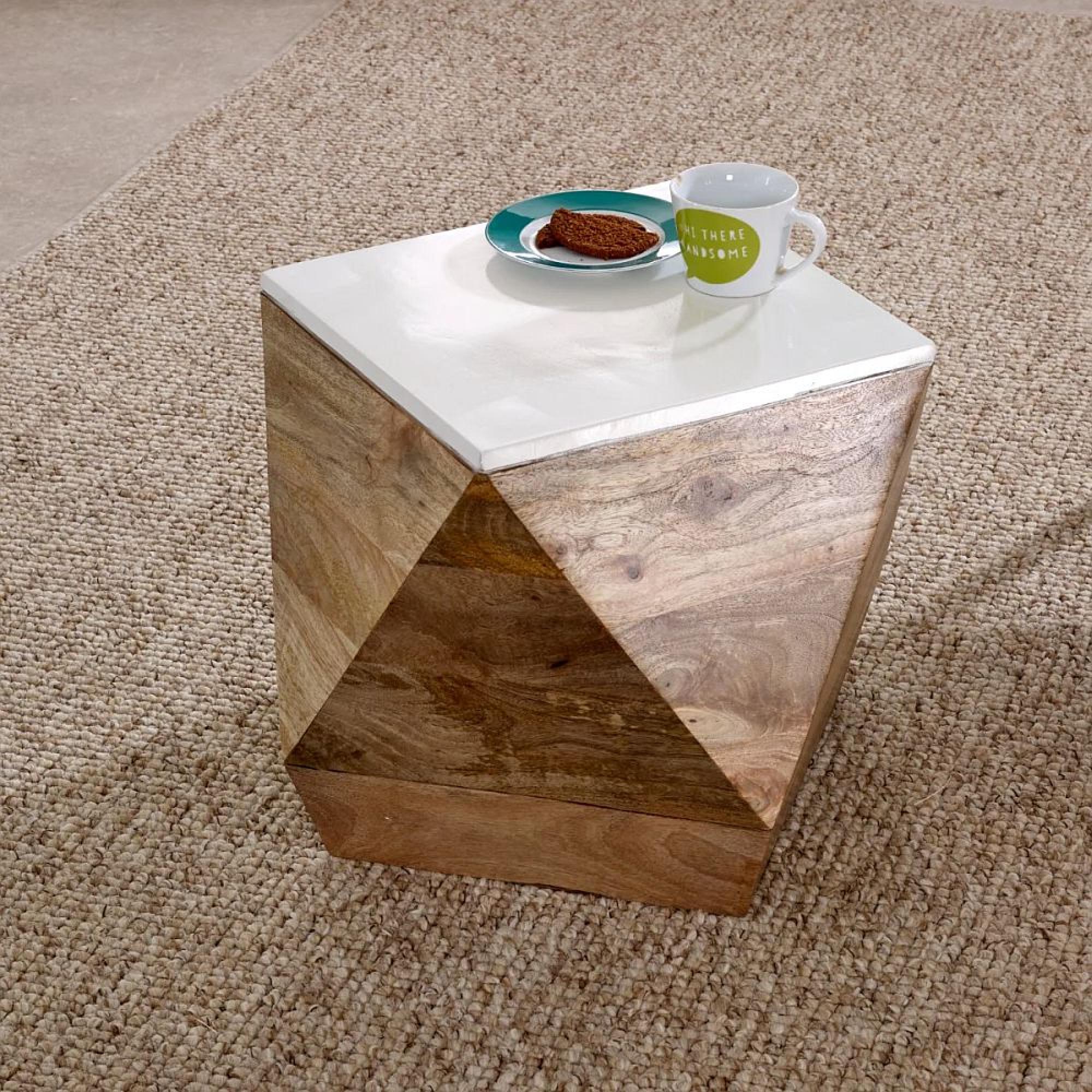 Alfie Side Table - Hexagon - White - Mango Wood