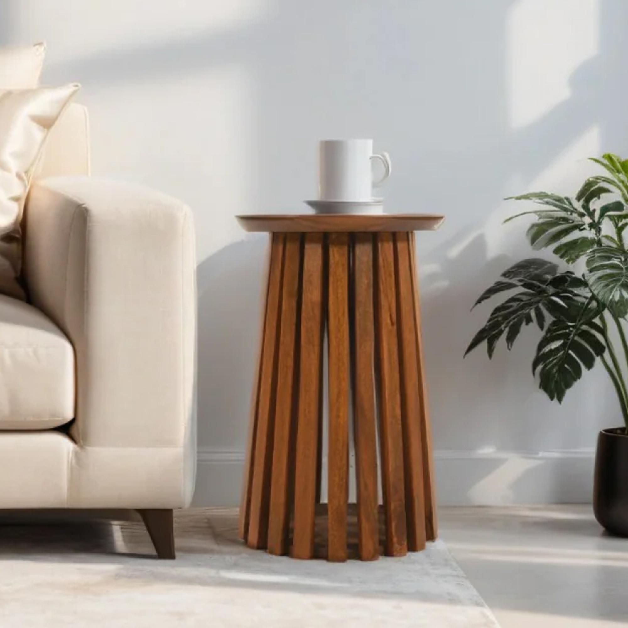 Slatted Side Table - Round - Slatted - Mango Wood