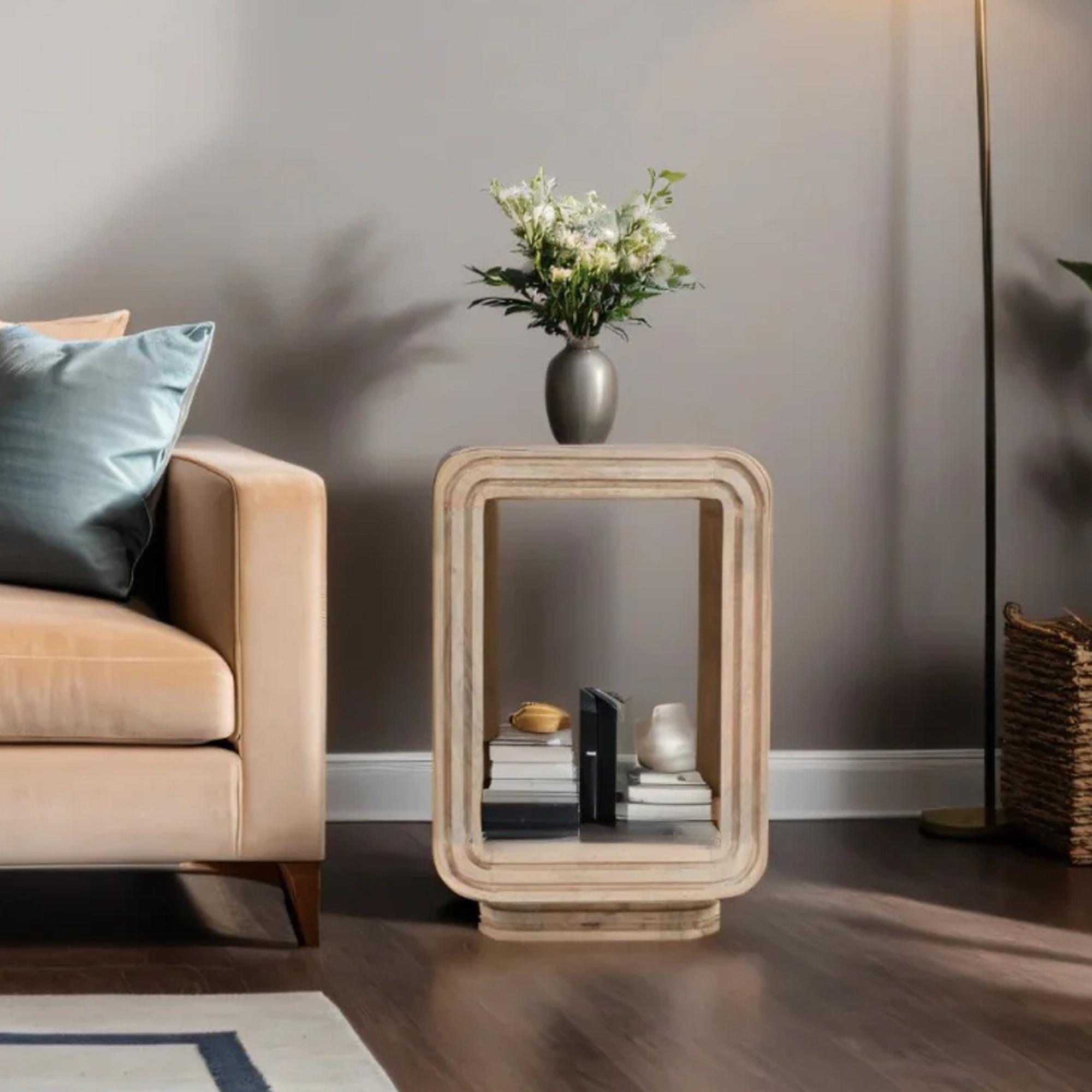 Hudson Side Table - Ribbed Carved - Mango Wood