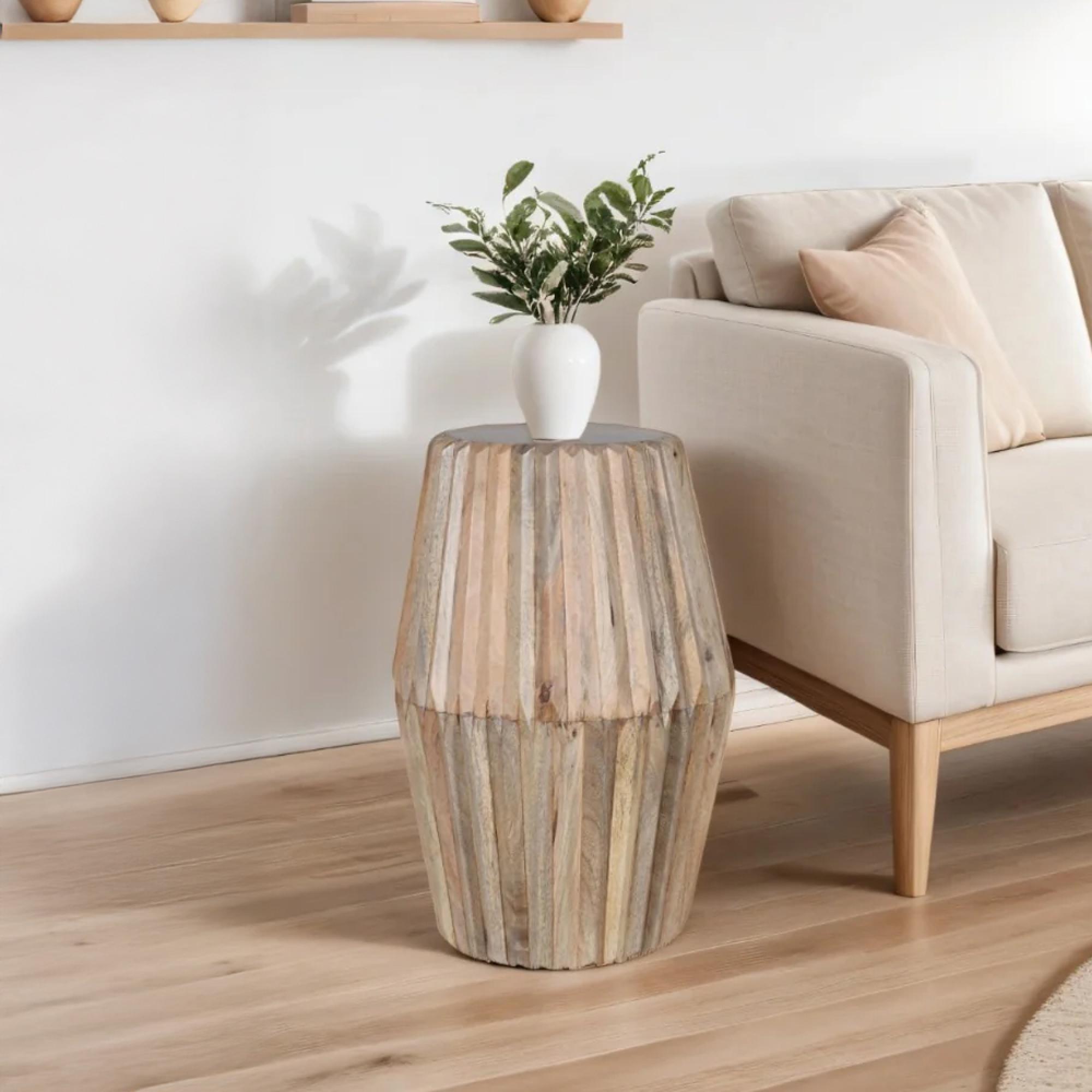 Hudson Side Table - Round - Ribbed Carved - Mango Wood