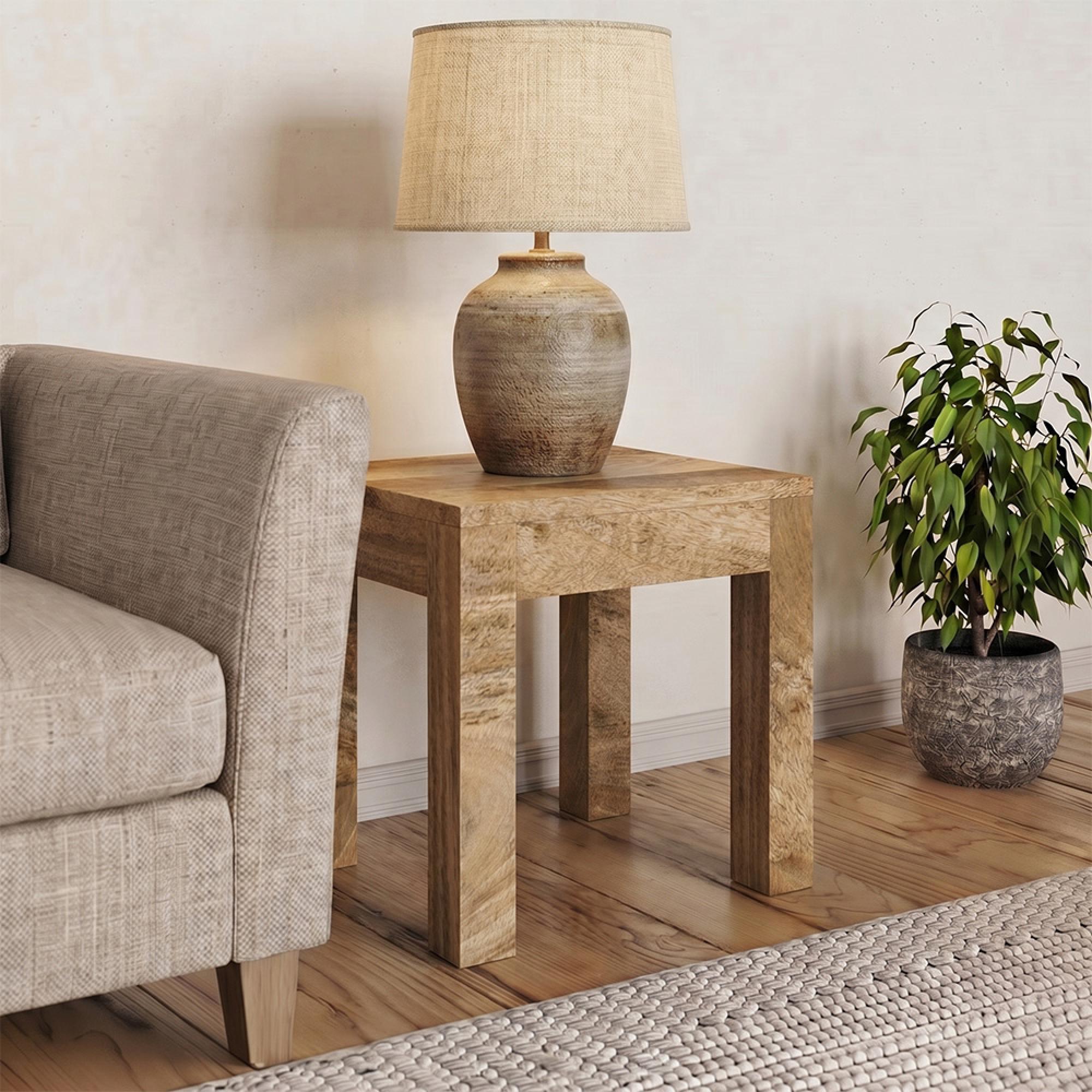 Cube Lamp Table - Natural Mango Wood