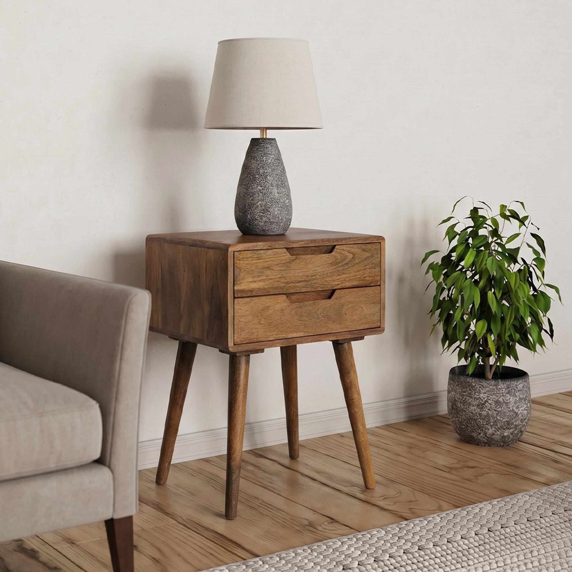 Surya Century Side Table - 2 Drawer - Solid Mango Wood