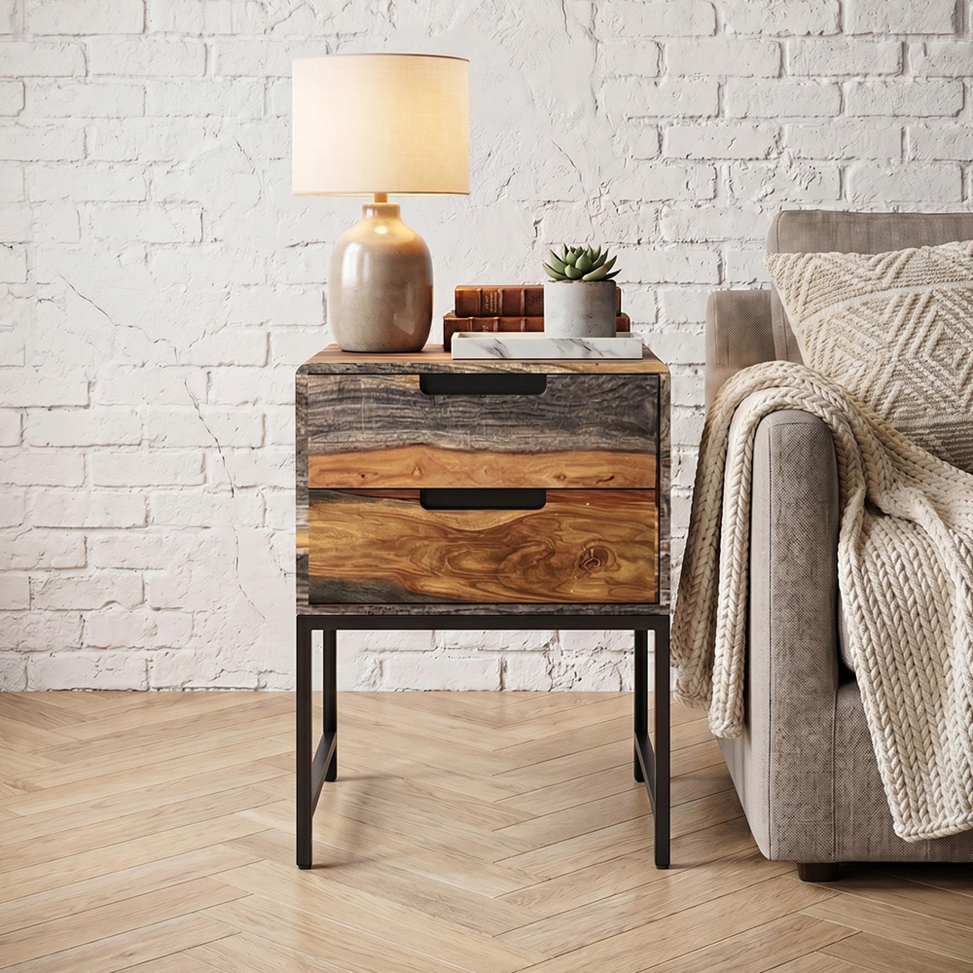 Goa Side Table - 2 Drawer - Dark Sheesham Wood