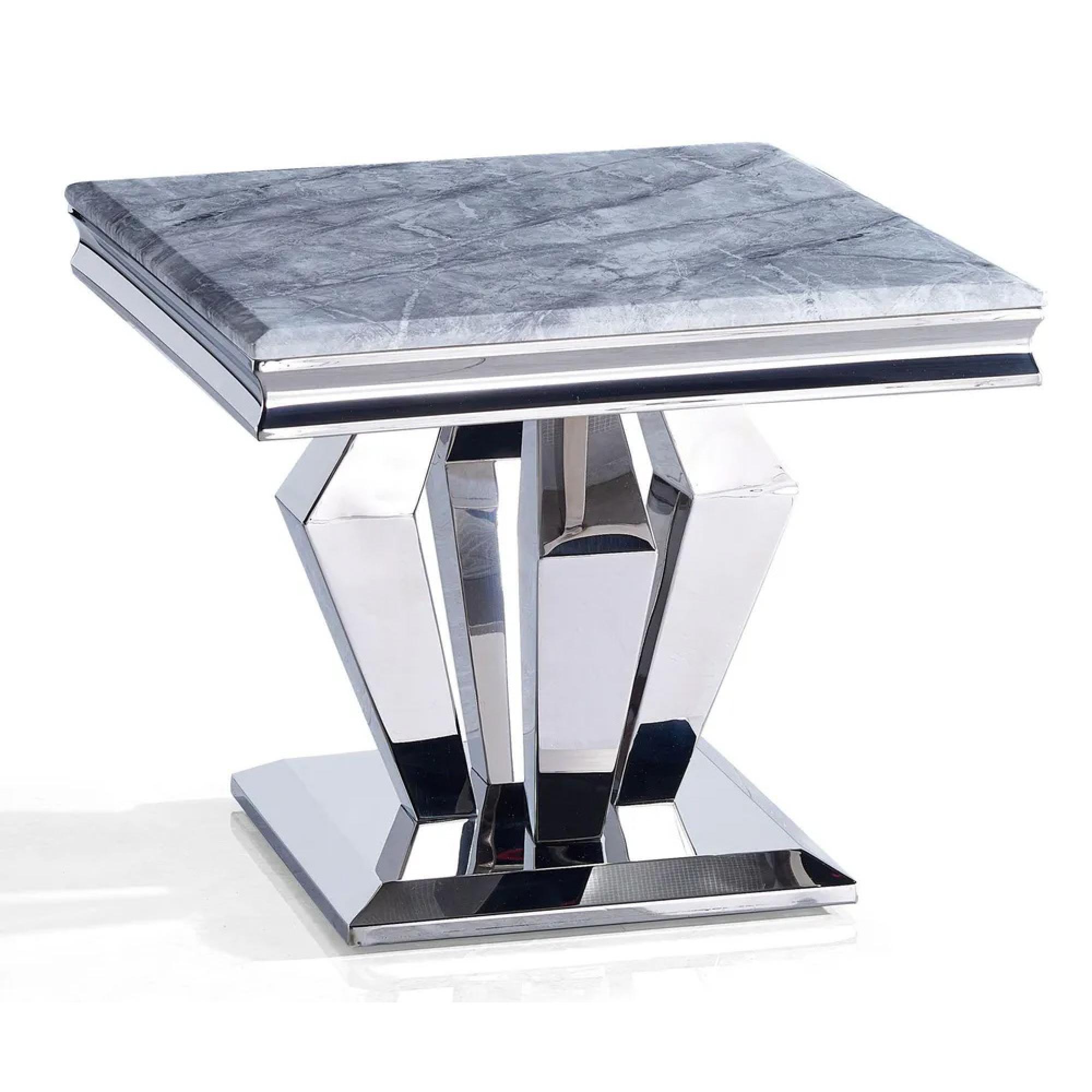 Dolce Lamp Table - Square - Grey Marble & Chrome