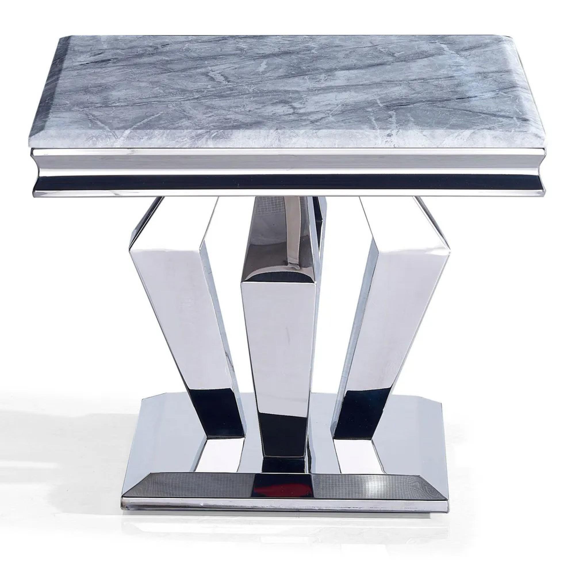 Dolce Lamp Table - Square - Grey Marble & Chrome