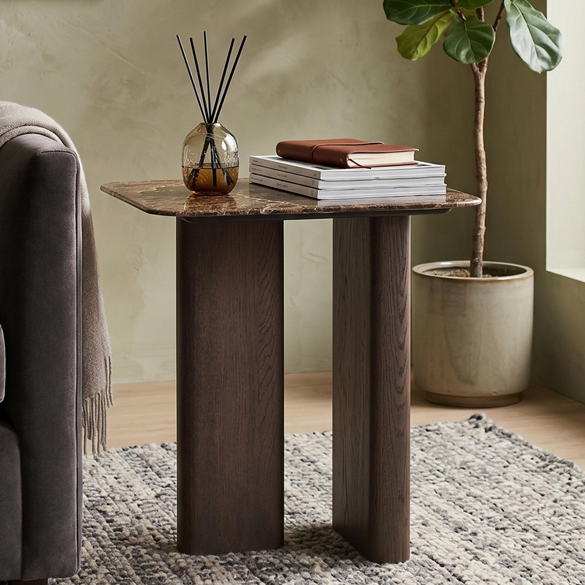 Castello End Table - Square - Smoked Oak - Marble Top