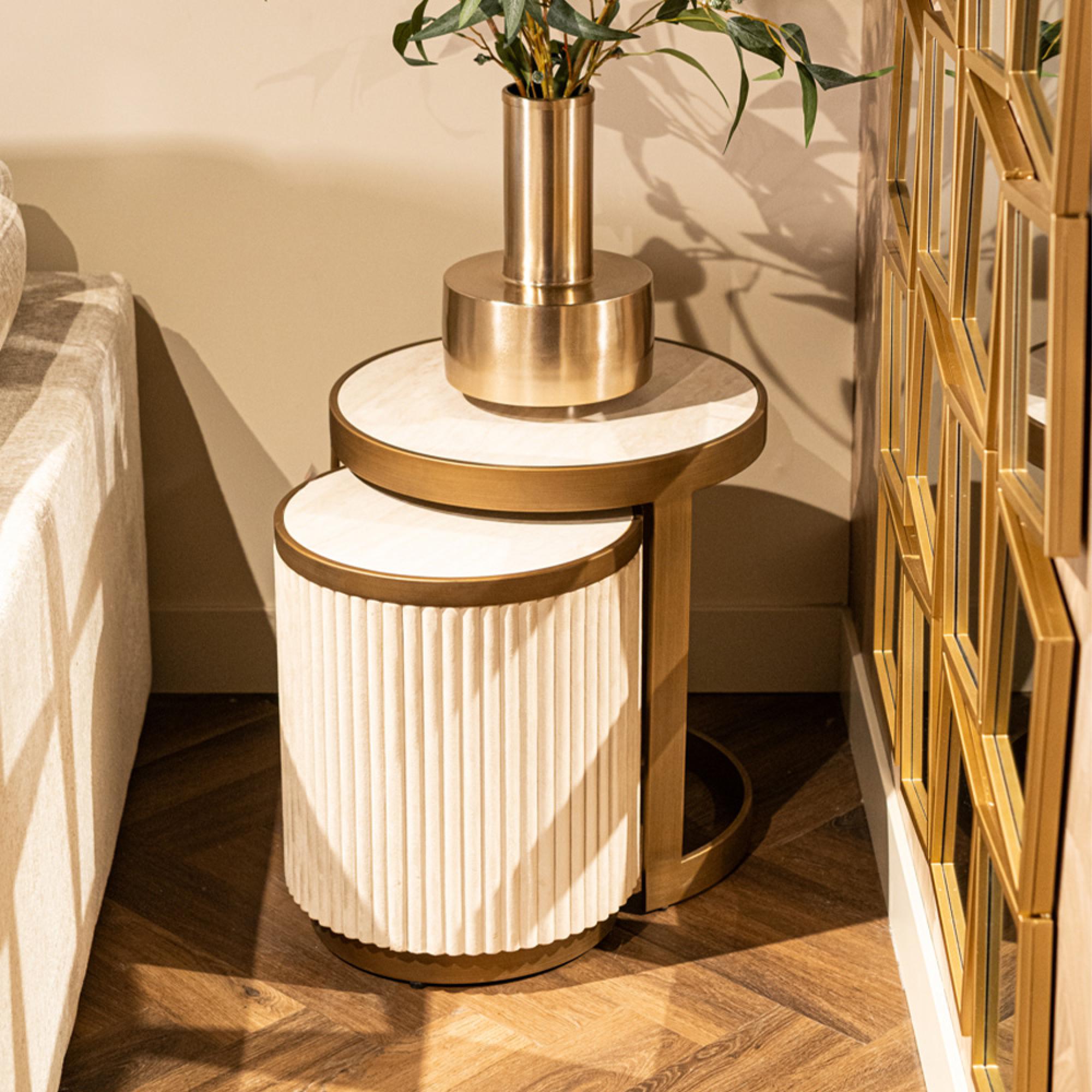 Tivoli Fluted Side Table - 2 Tier - Round - White - Ceramic