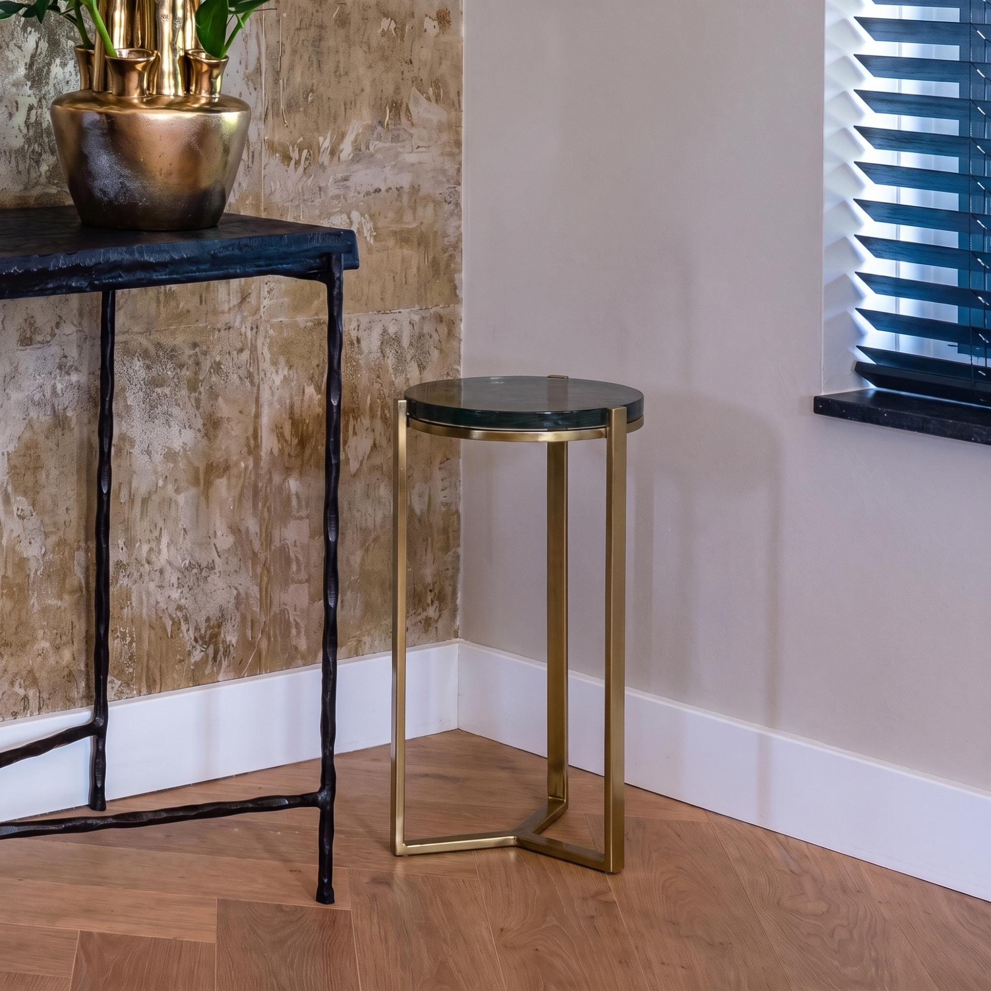 Aubrey Glass and Gold Round Side Table
