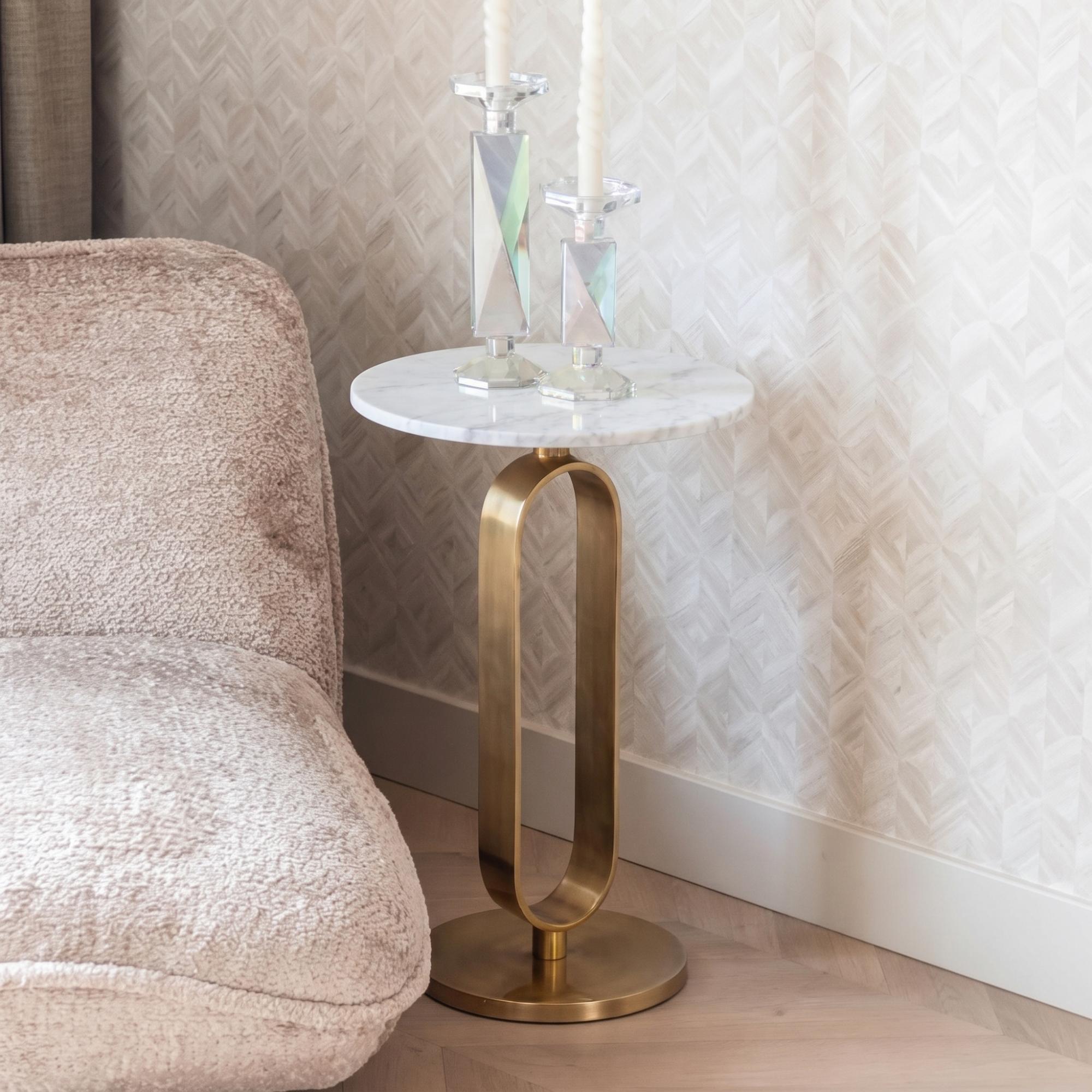 Celine Gold and White Marble Round Side Table