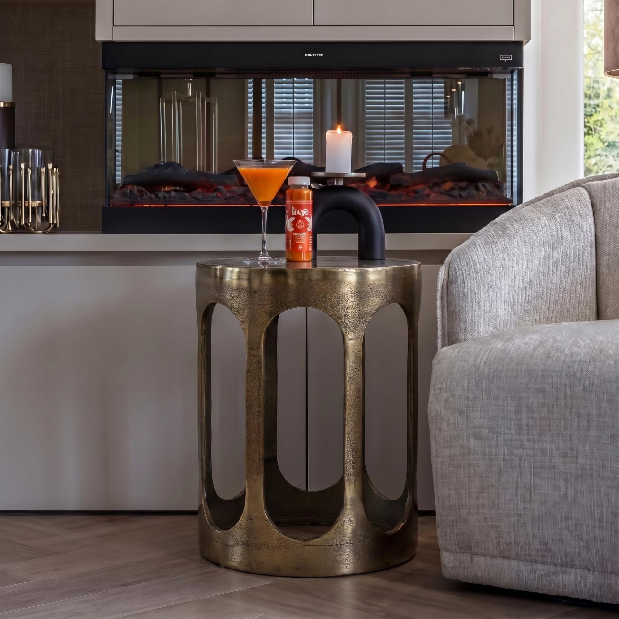 Du Pont Brushed Gold Round End Table