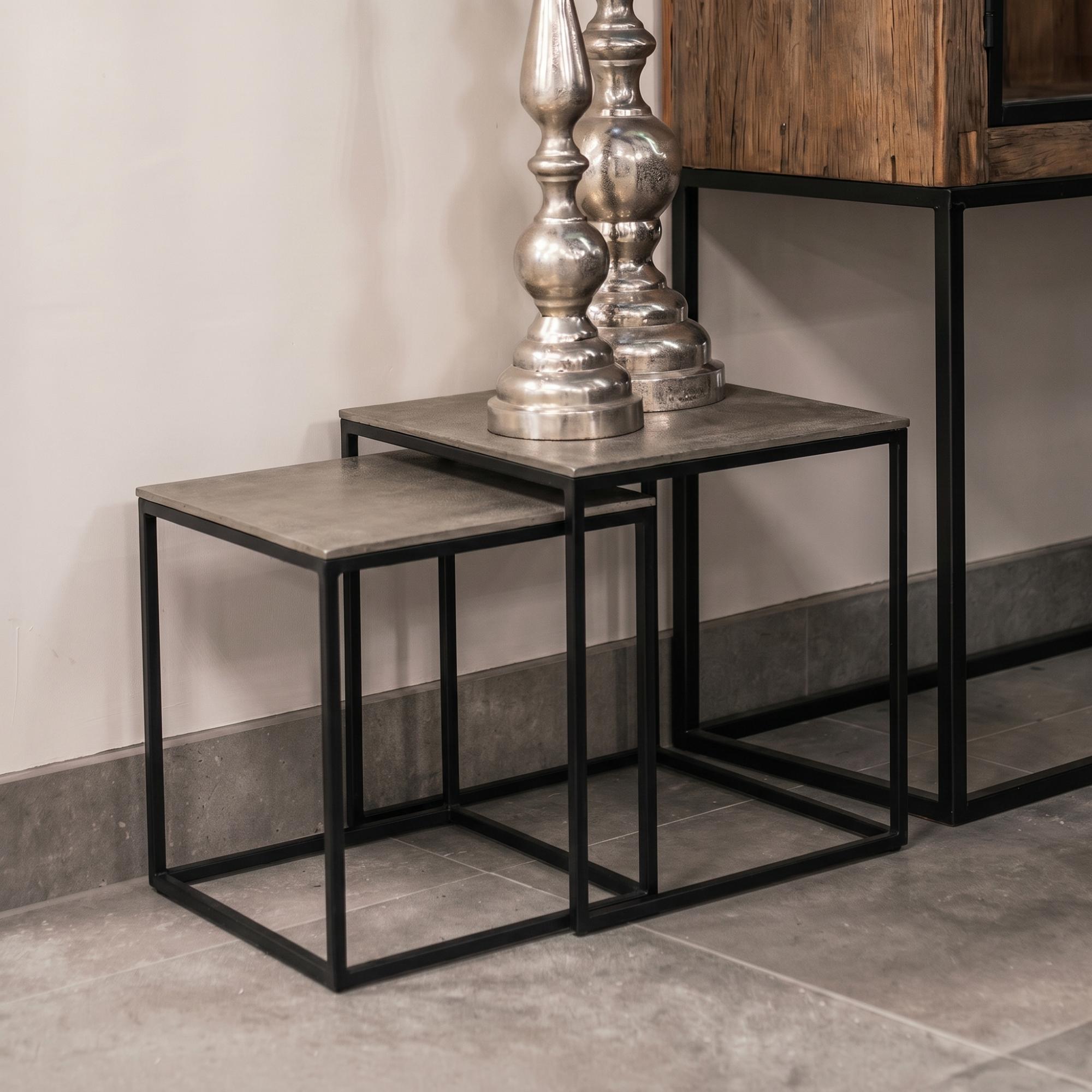 Finn Side Table - 2 Tier - Square - Champagne Gold and Black - Aluminium
