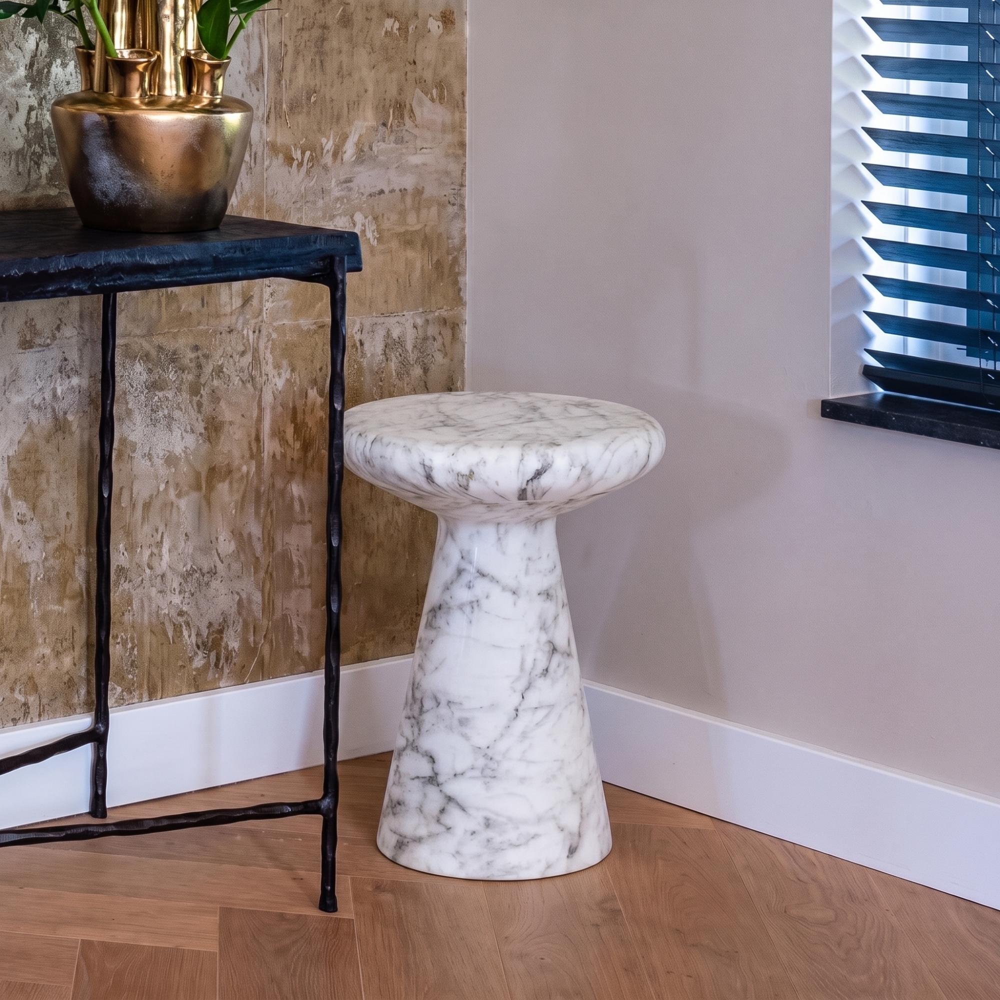 Lohan White Marble Effect Round End Table