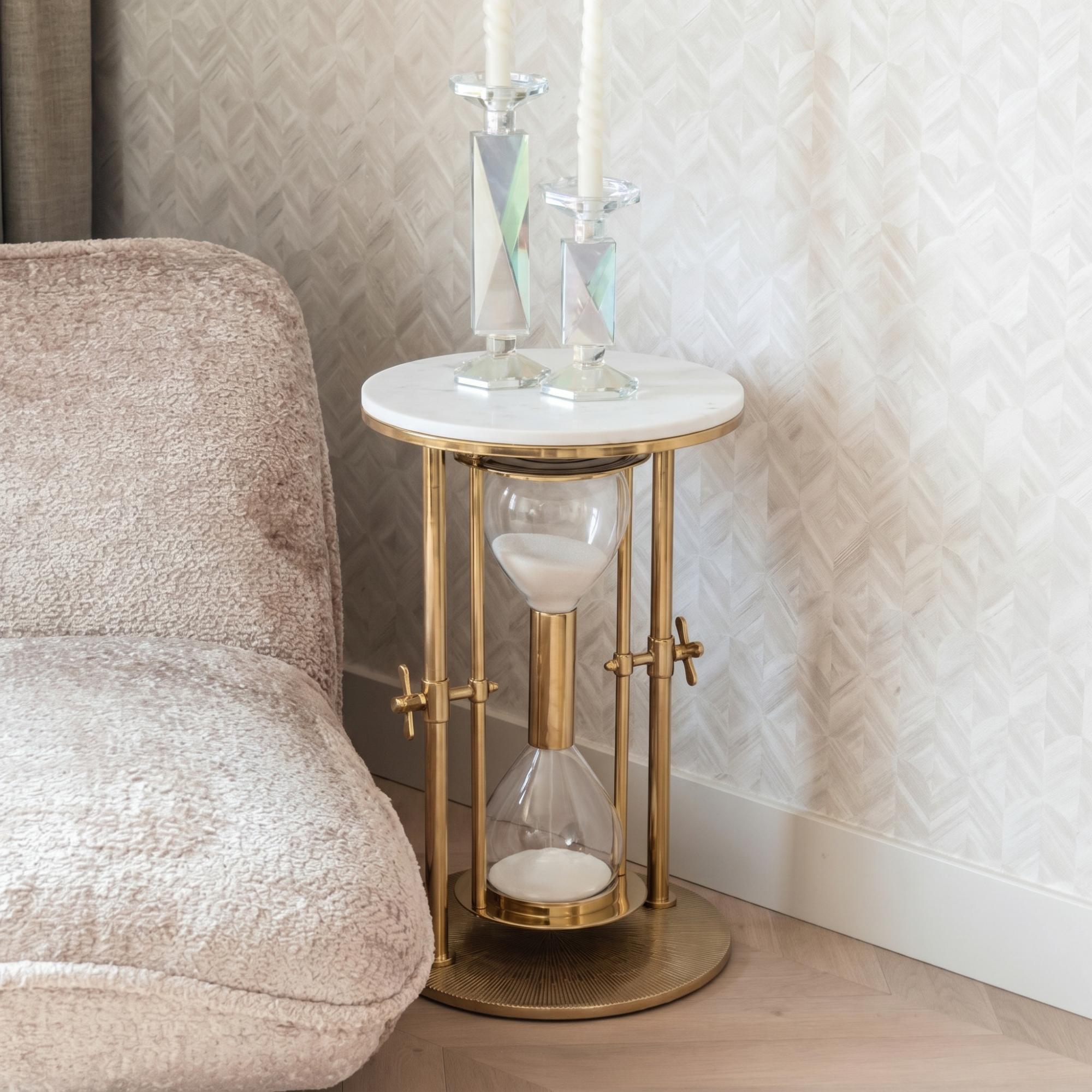 Tempus Gold and White Marble Top Round Side Table