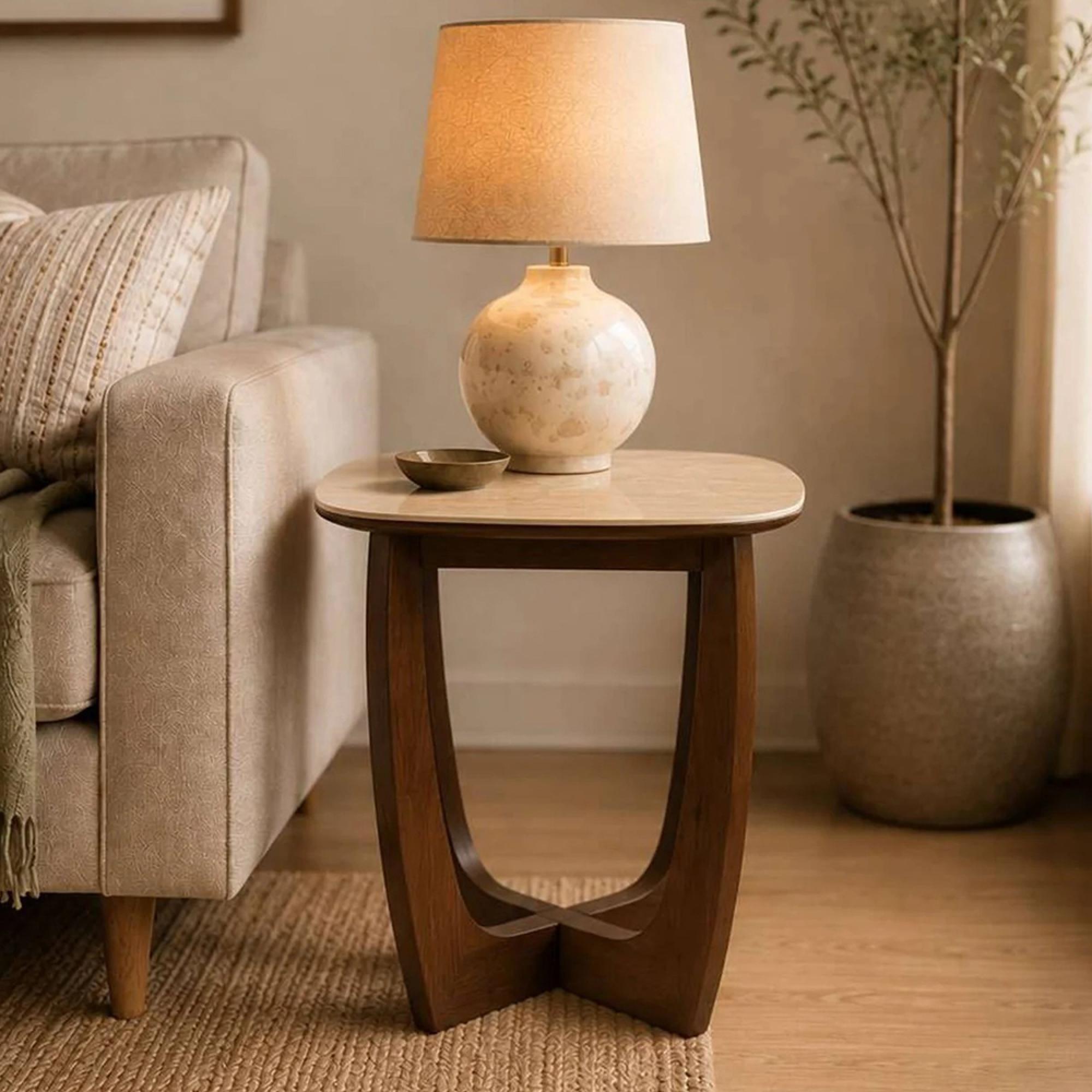 Portland Side Table - Square - Natural and Walnut - Sintered Stone and Wood