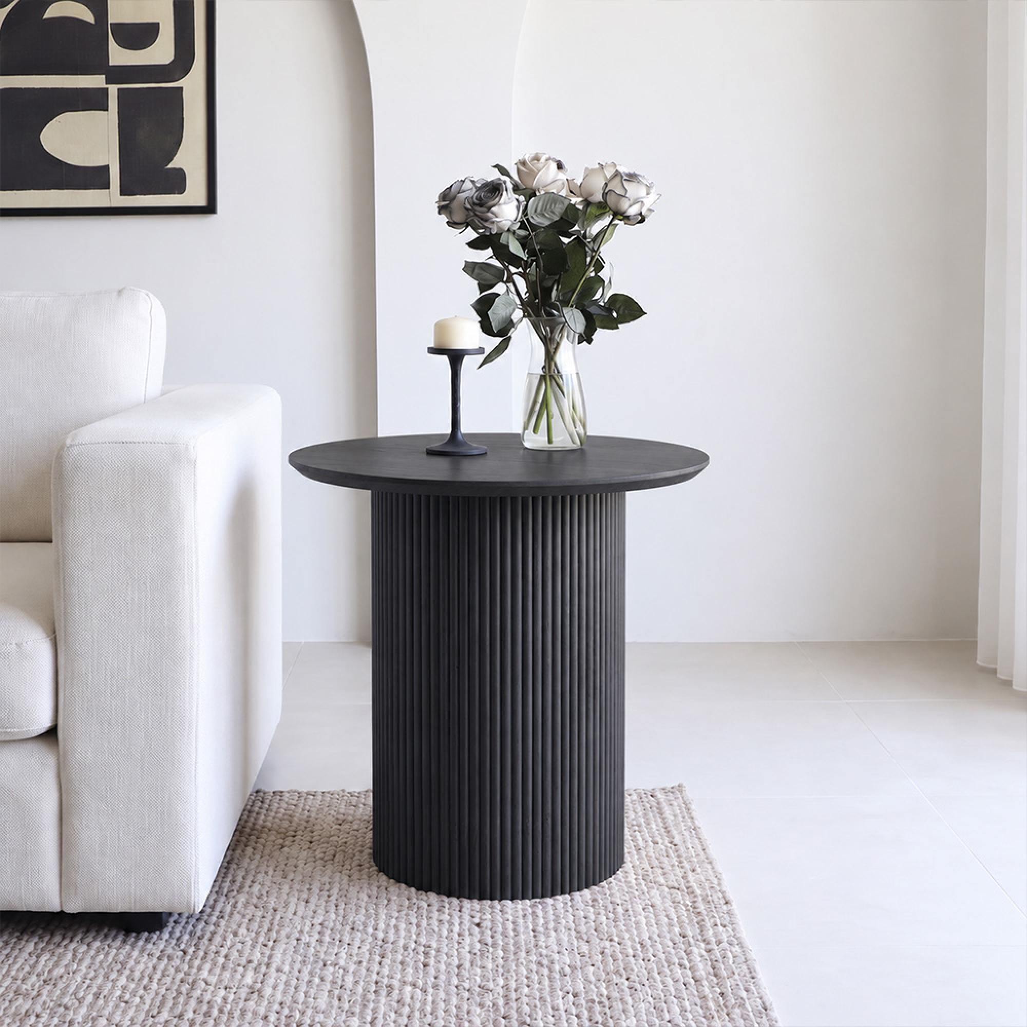 Bern Fluted Black Drum Base Round End Table