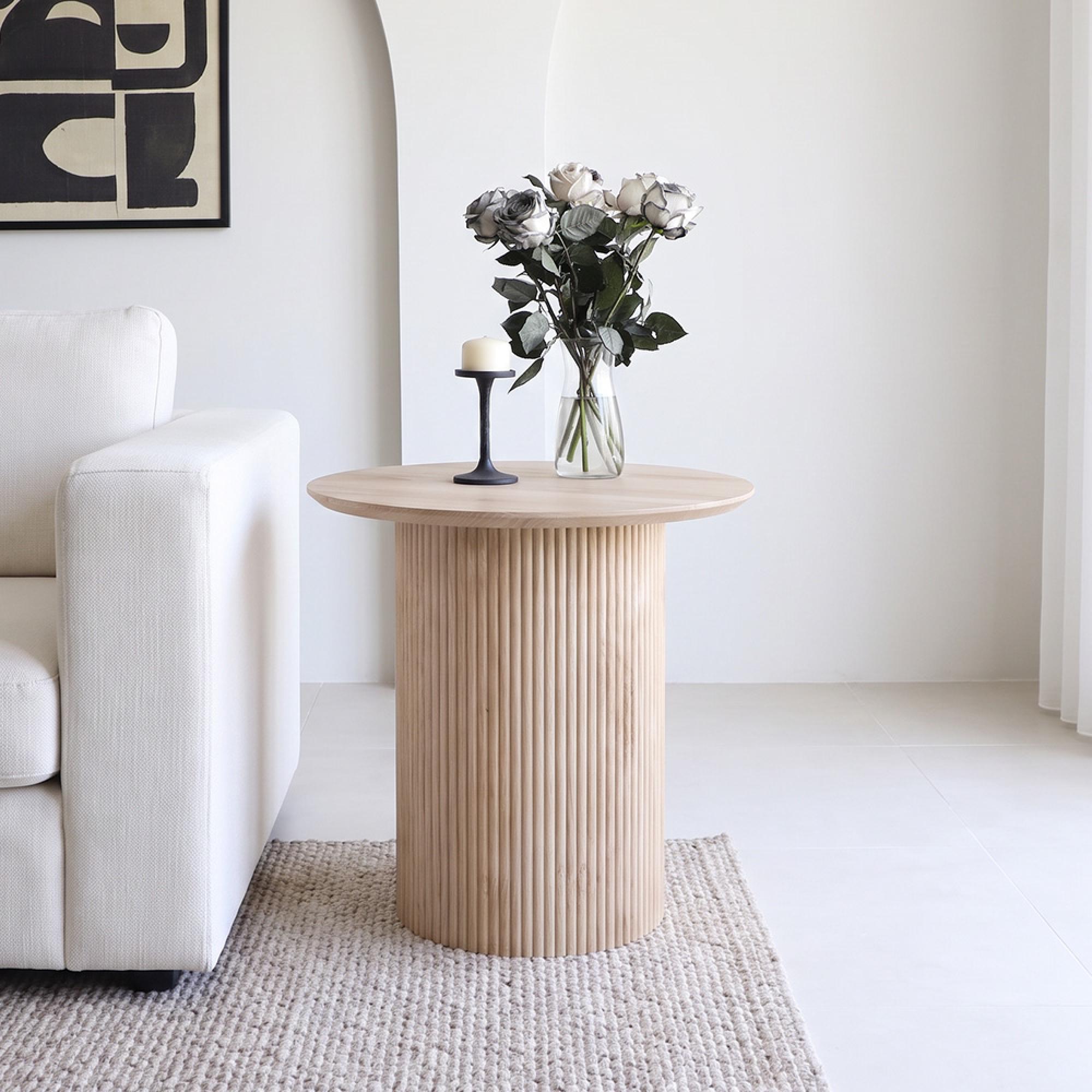 Bern Fluted Oak Drum Base Round End Table