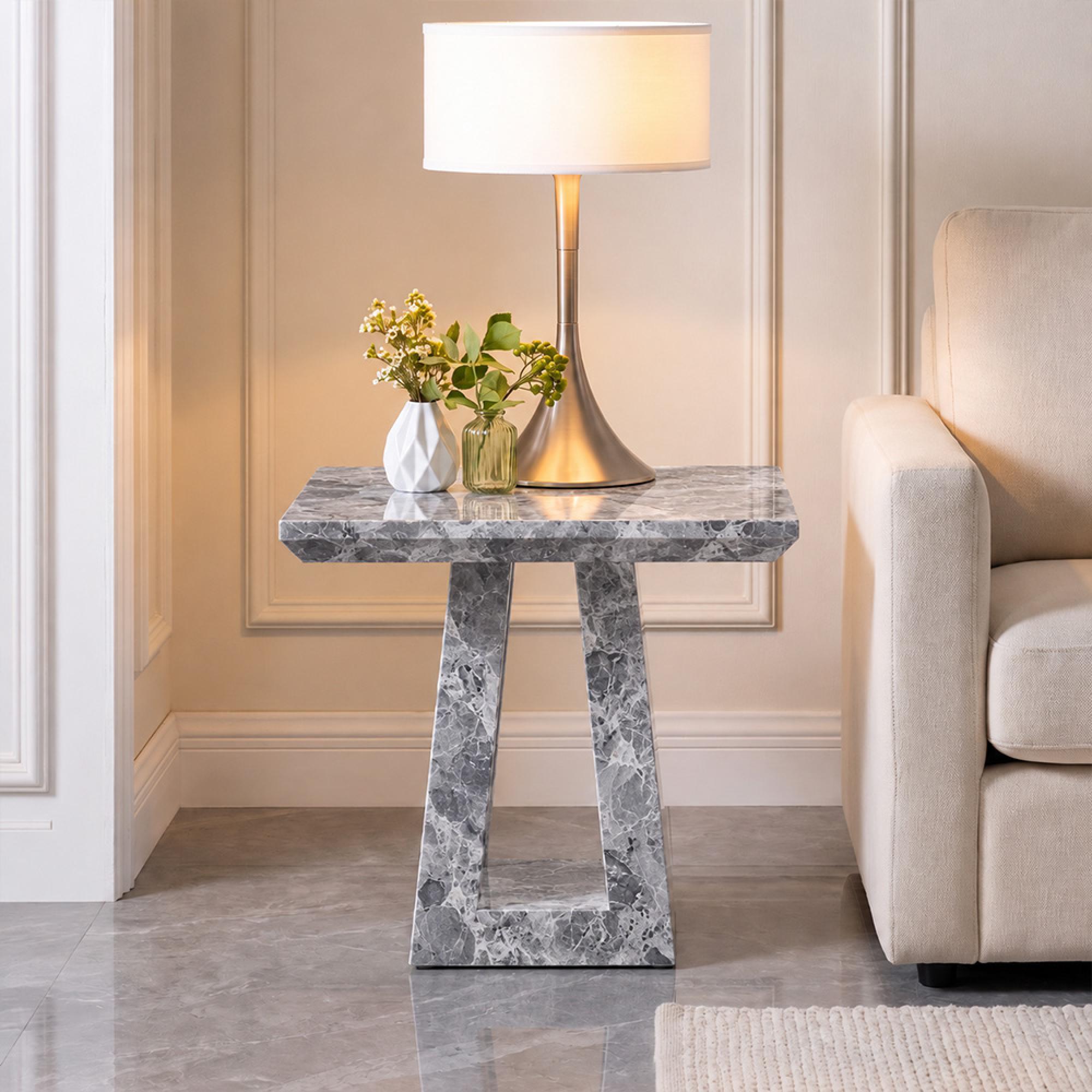 Milan Grey Marble Square Side Table
