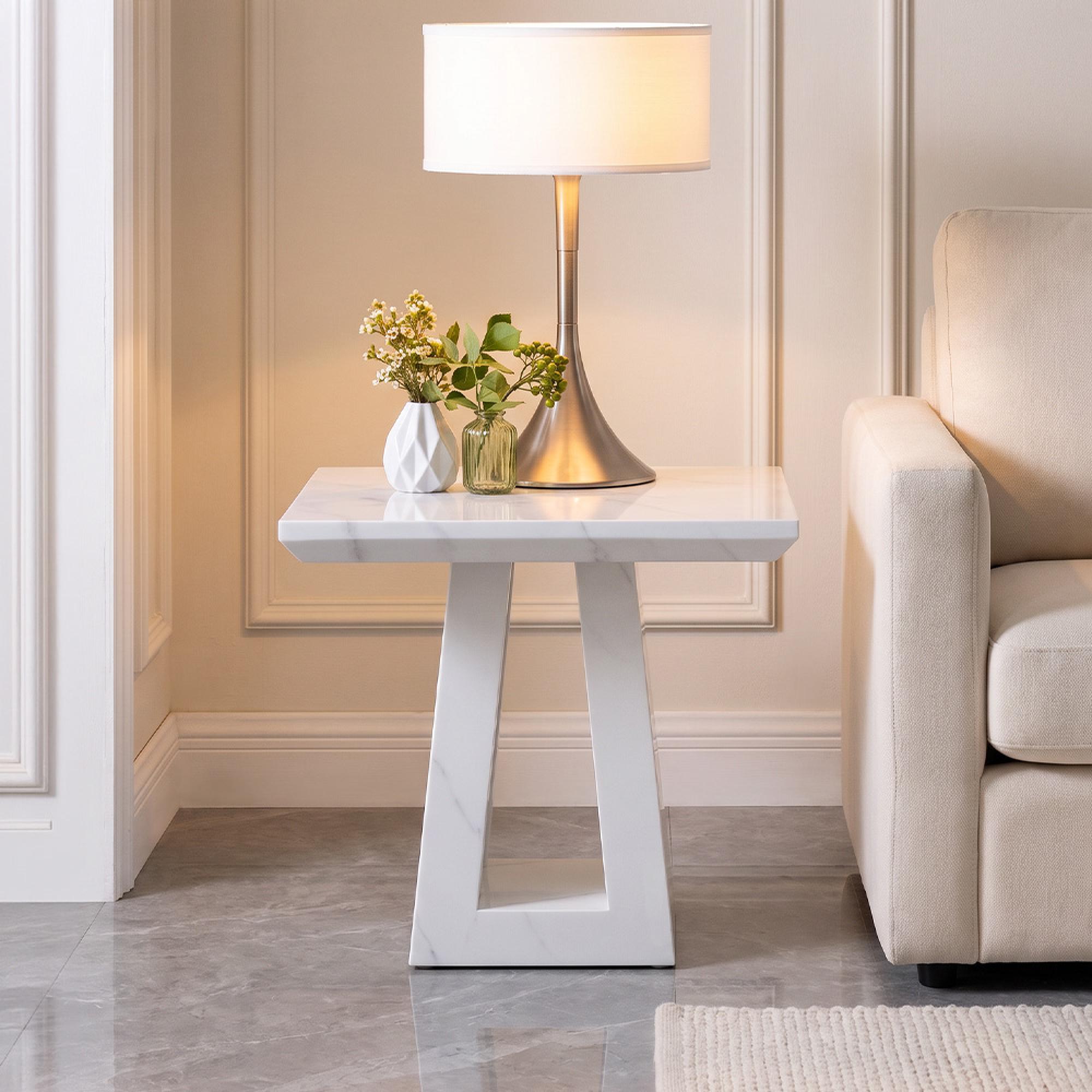 Milan White Marble Square Side Table