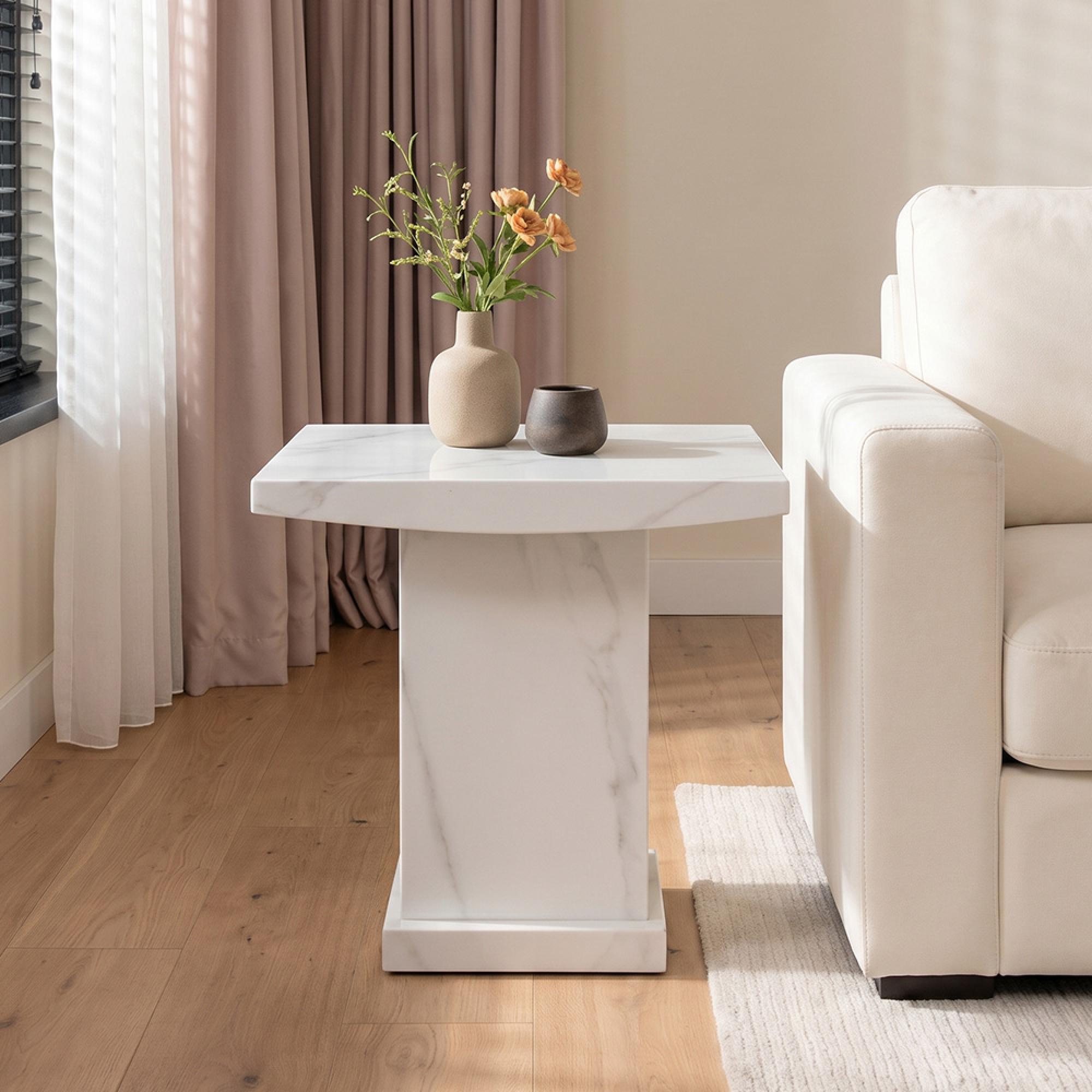 Turin White Marble Square Lamp Table