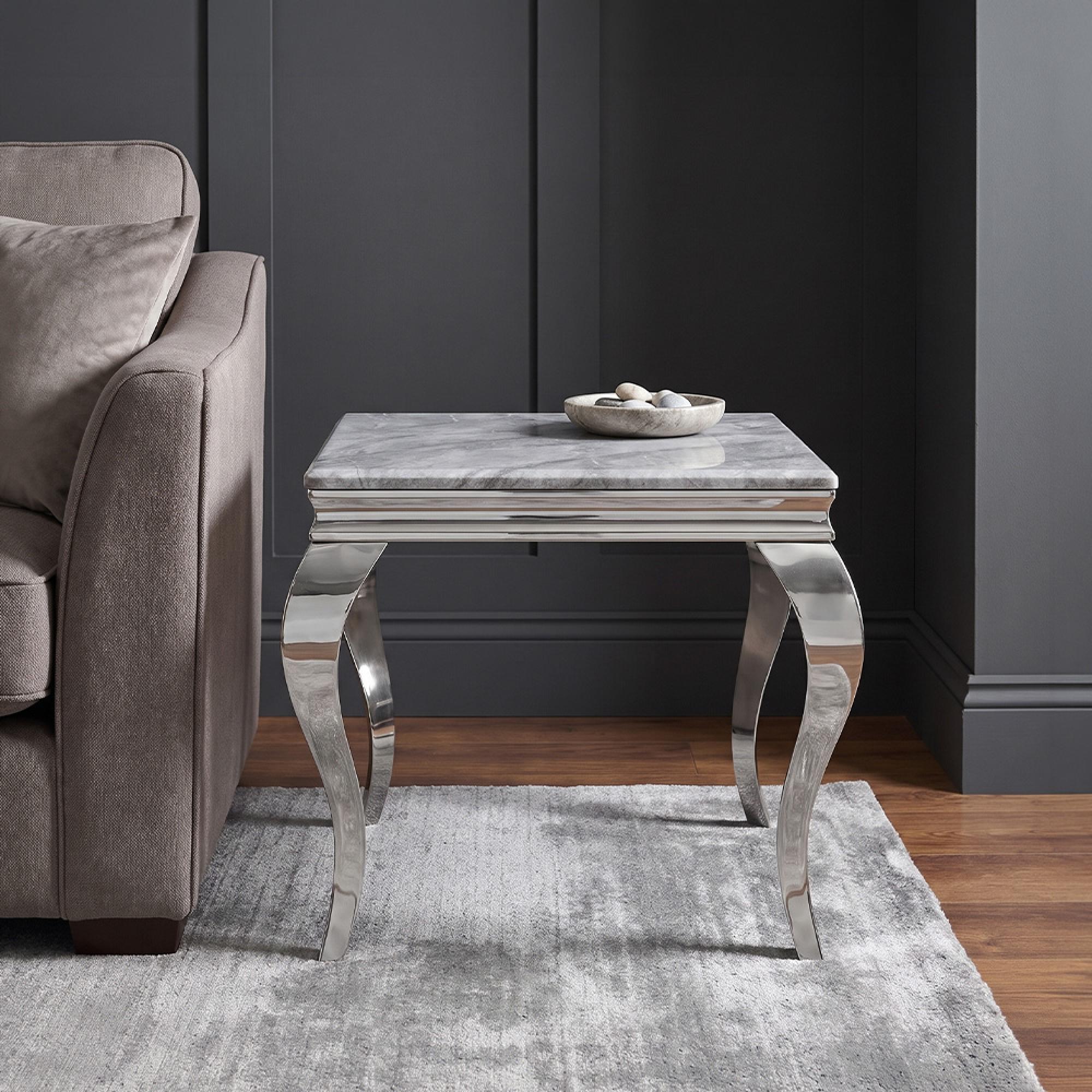Louis Grey Marble and Chrome Square Side Table