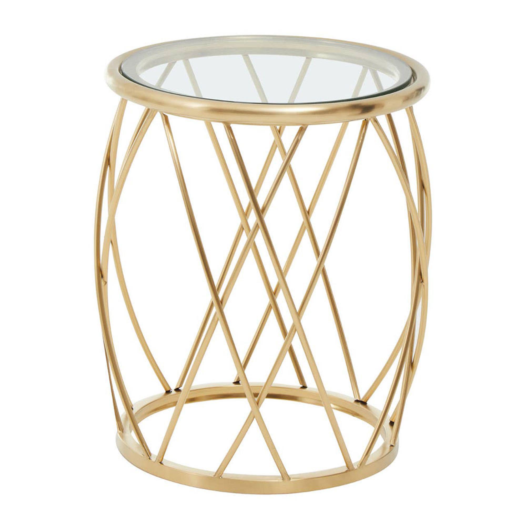 Ackley Side Table - Round - Clear Glass - Gold Legs