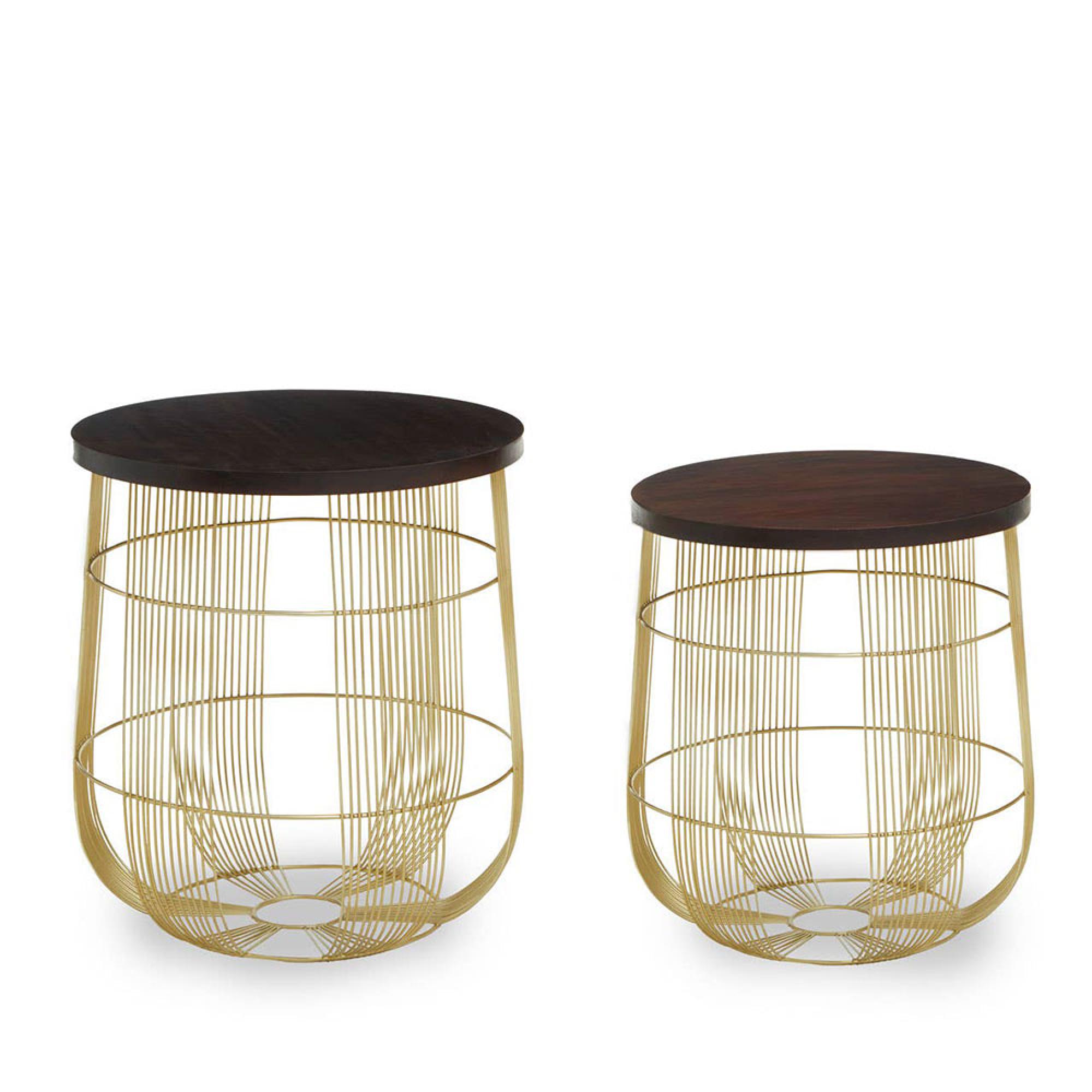 Agra Side Tables - Set of 2 - Mango Wood and Brass - Round