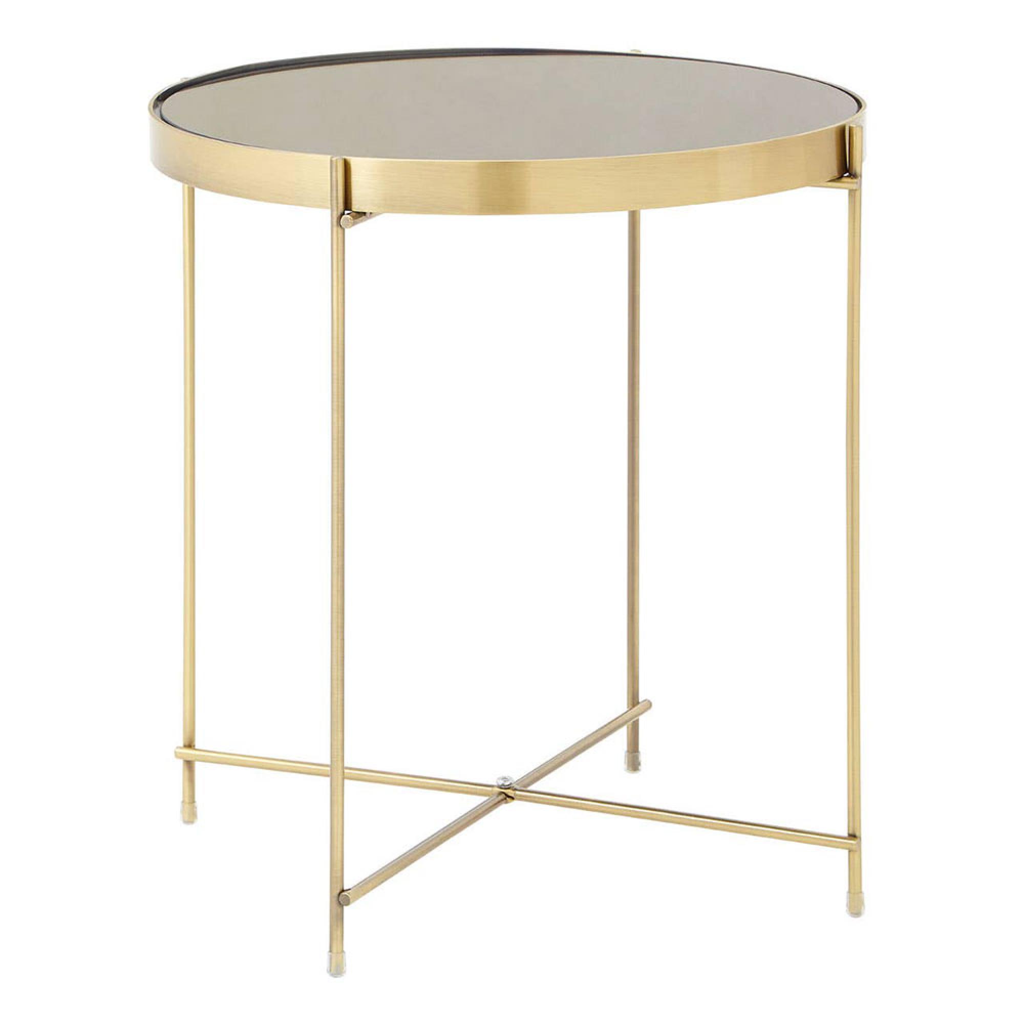 Allure Side Table - Round - Black Mirrored - Gold Legs