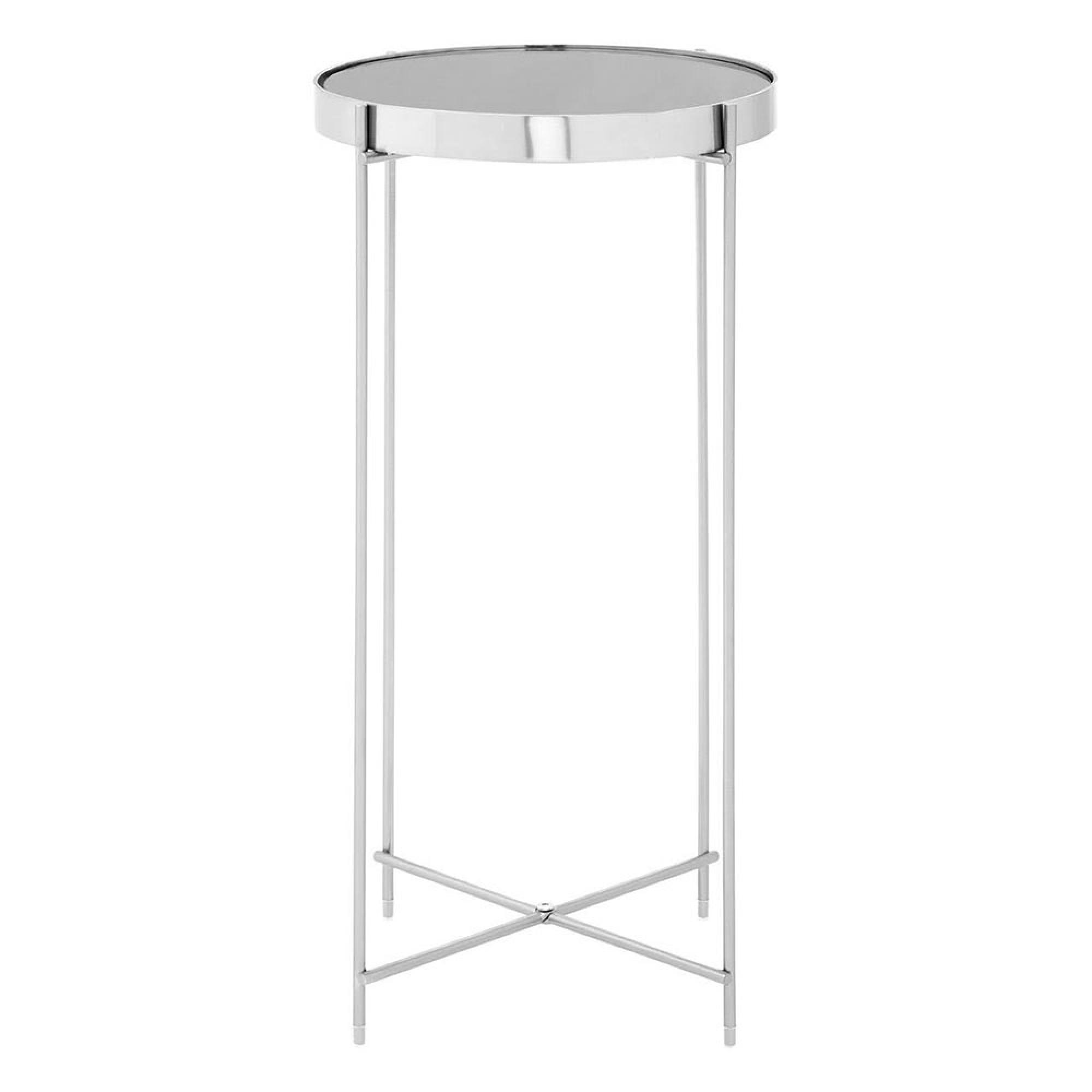Allure Tall Side Table - Round - Grey Mirrored - Chrome Legs