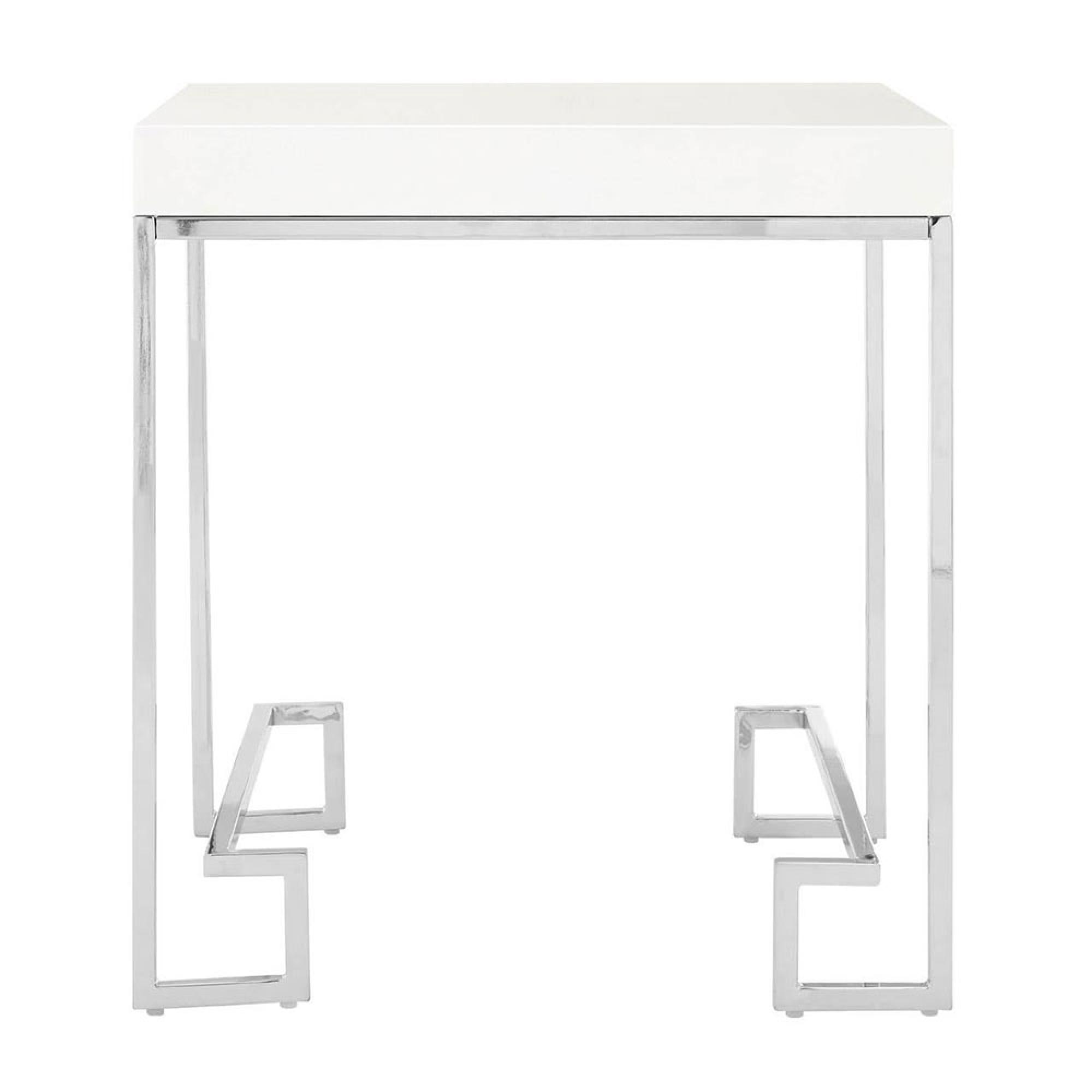 Allure End Table -  Square - White Marble - Chrome Angled Legs