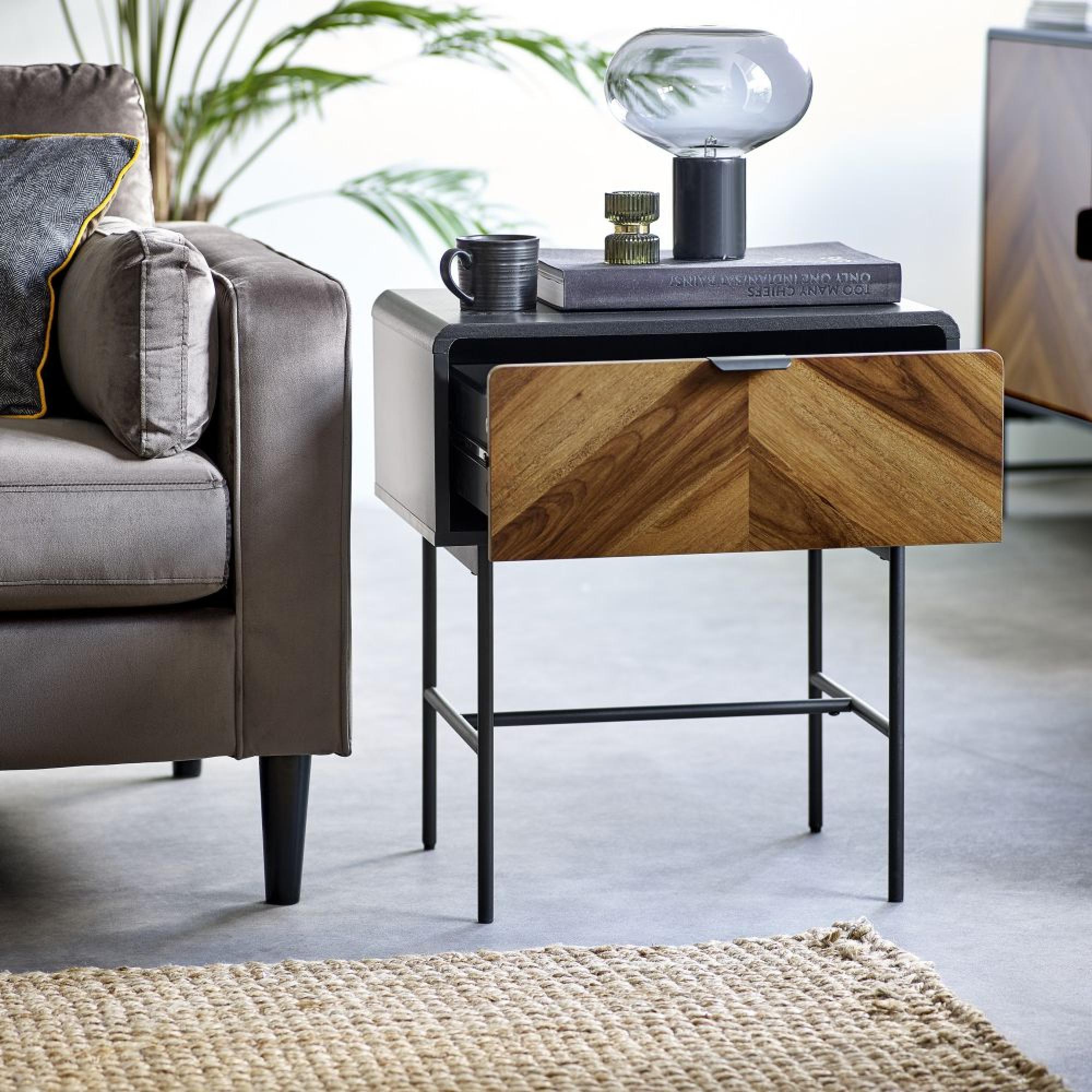 Alvin Chevron Wood Effect Lamp Table - 1 Drawer