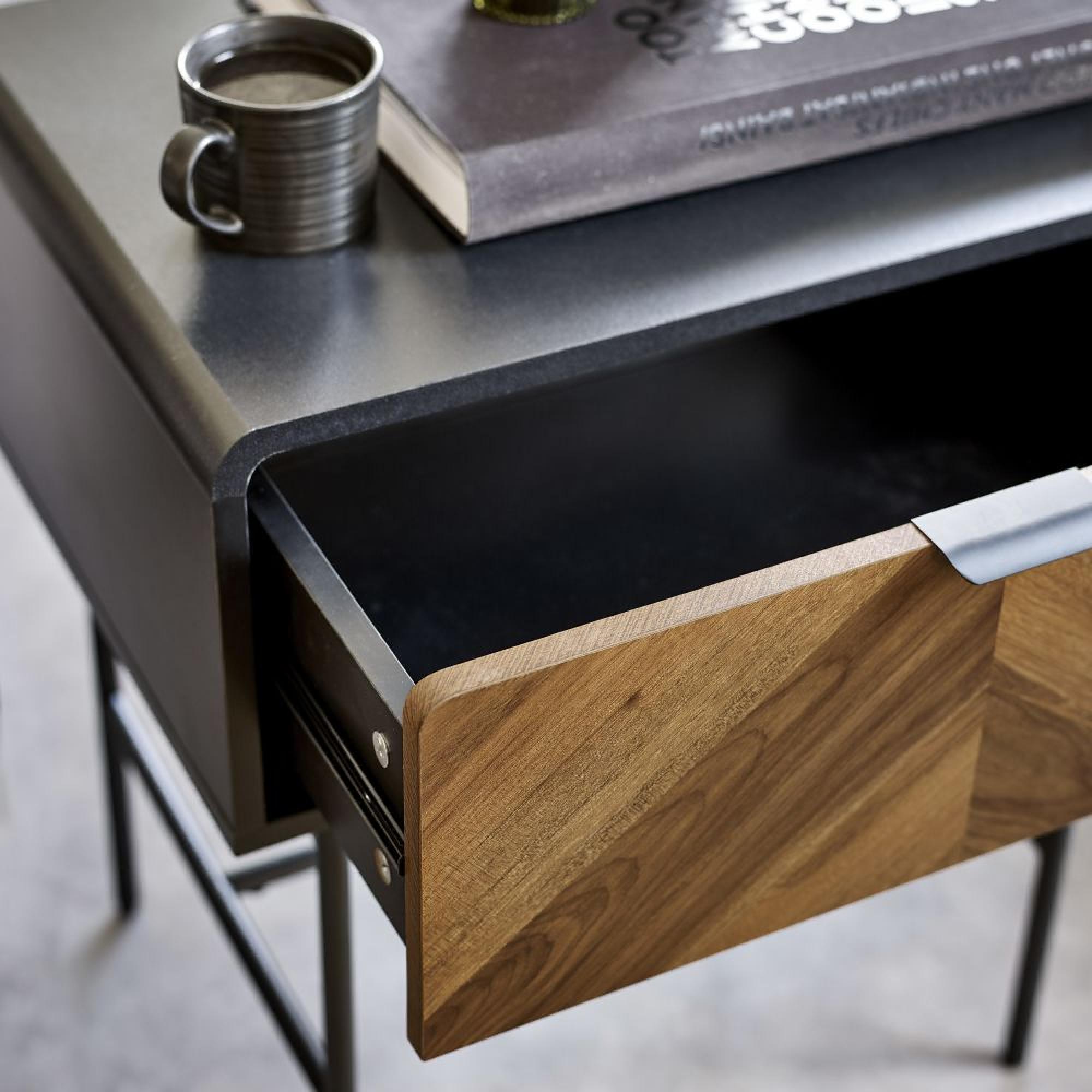 Alvin Chevron Wood Effect Lamp Table - 1 Drawer