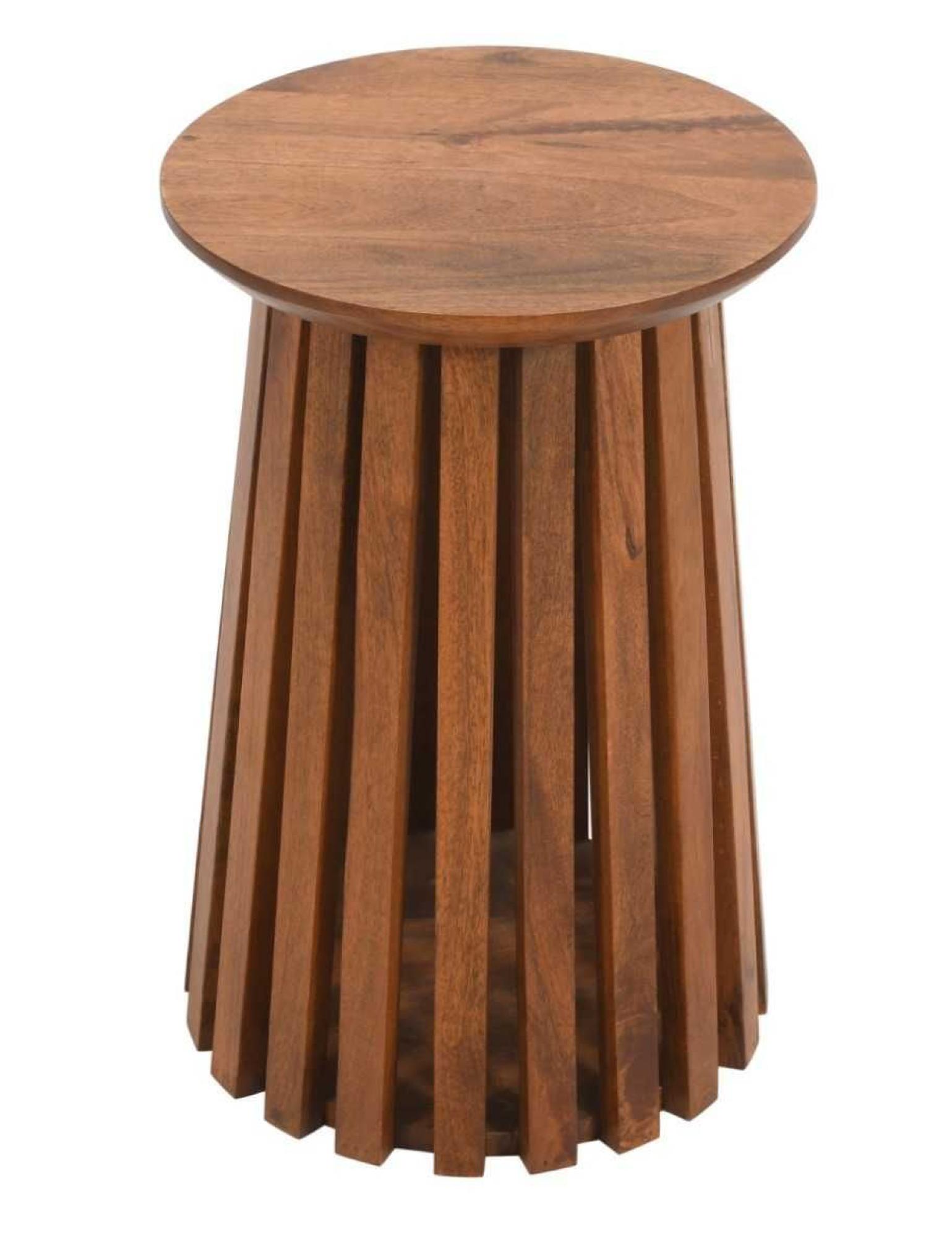 Amber Slatted Mango Wood Round Side Table