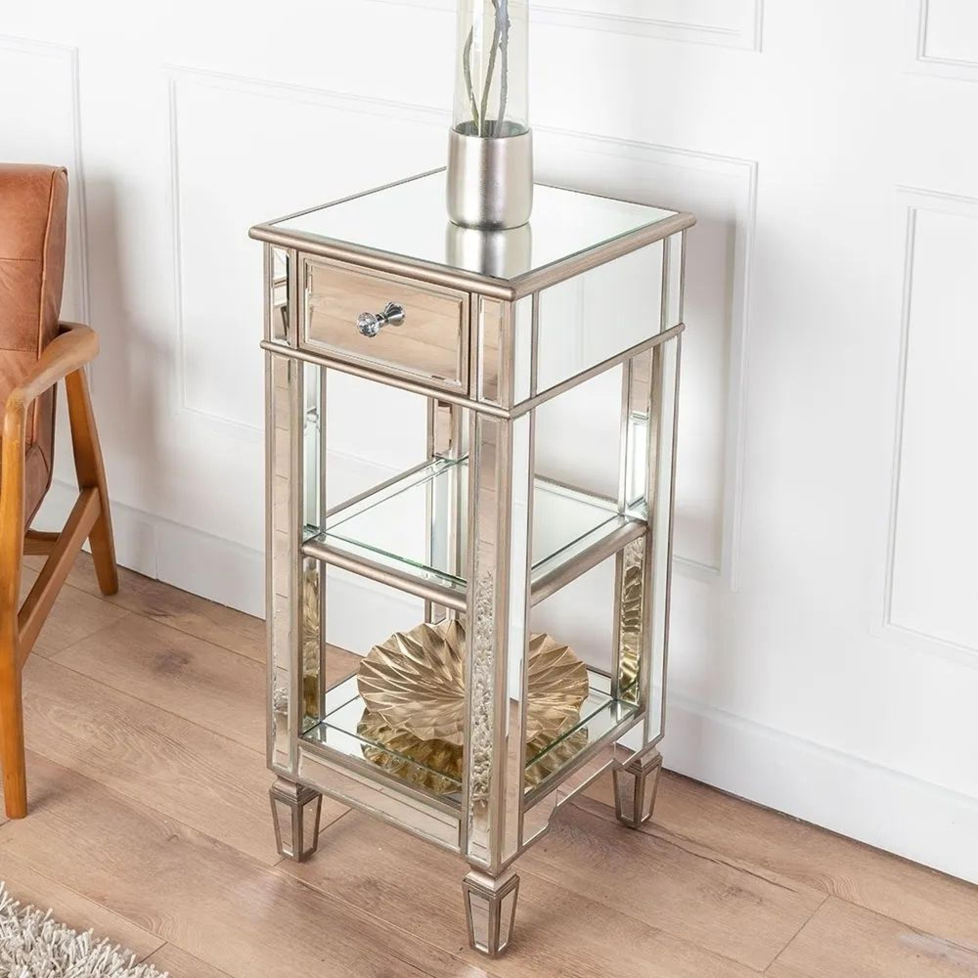 Antoinette 1 Drawer Telephone Table - Mirrored - Champagne Trim