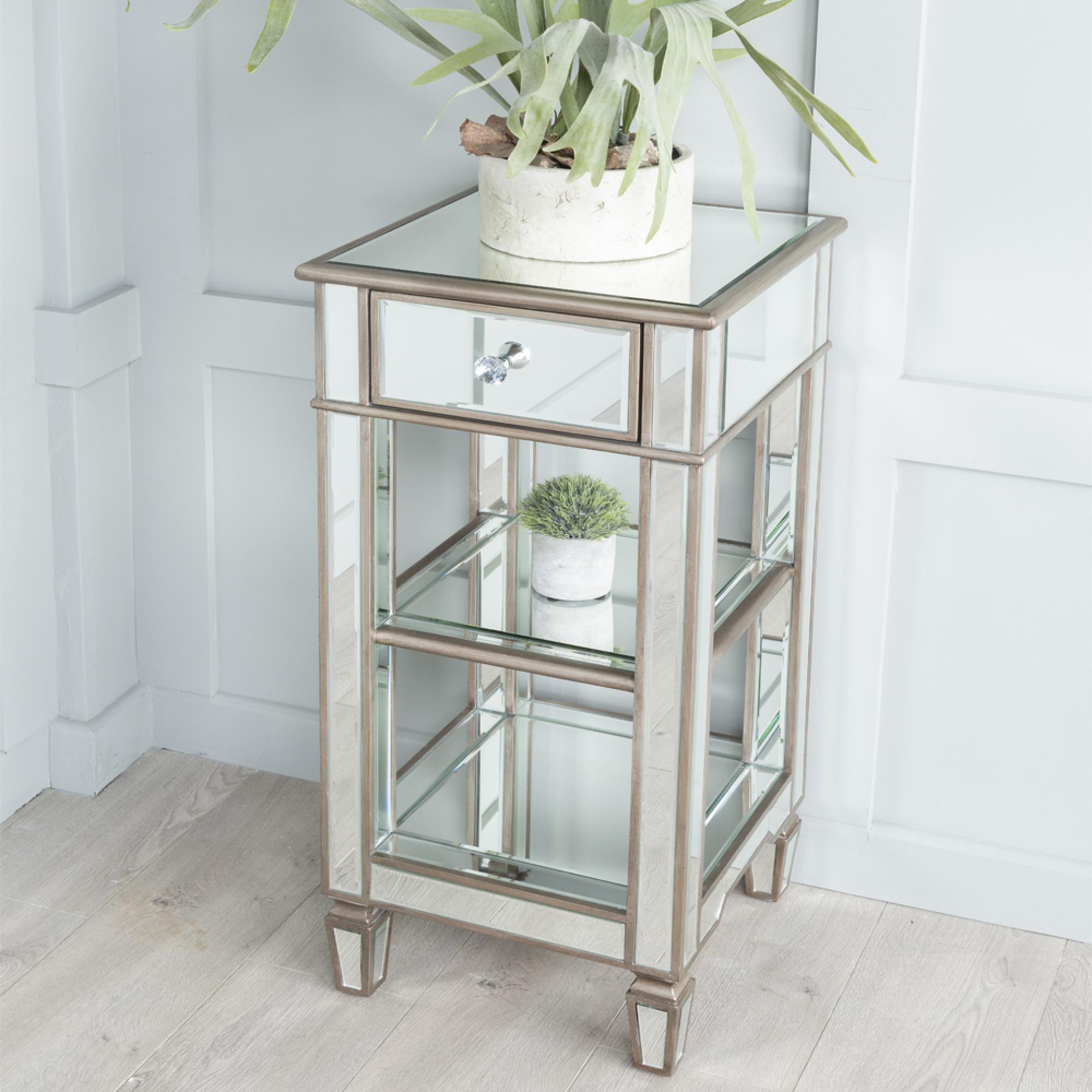 Antoinette 1 Drawer Telephone Table - Mirrored - Champagne Trim