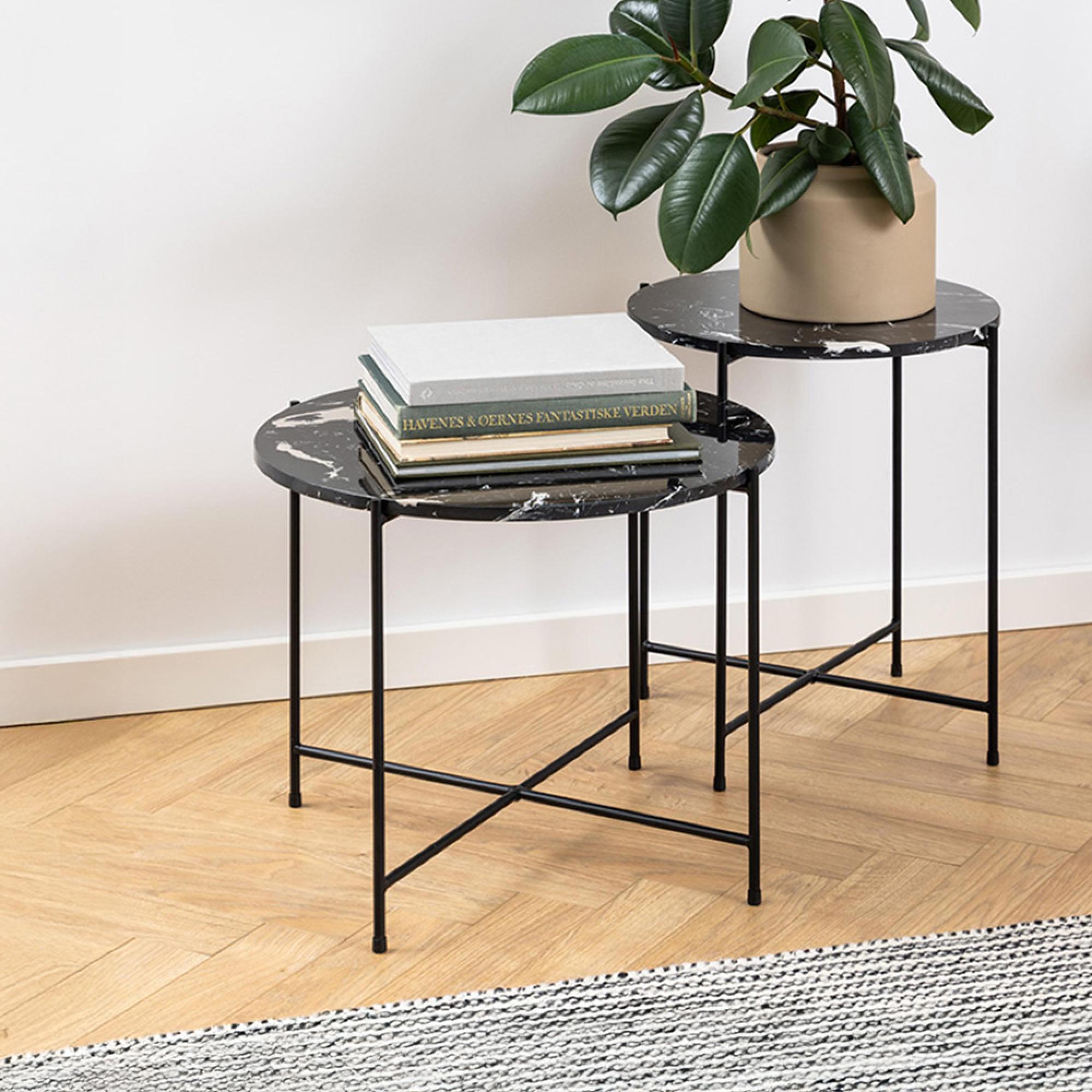 Avila Side Table - Large - Round - Black Marble Effect