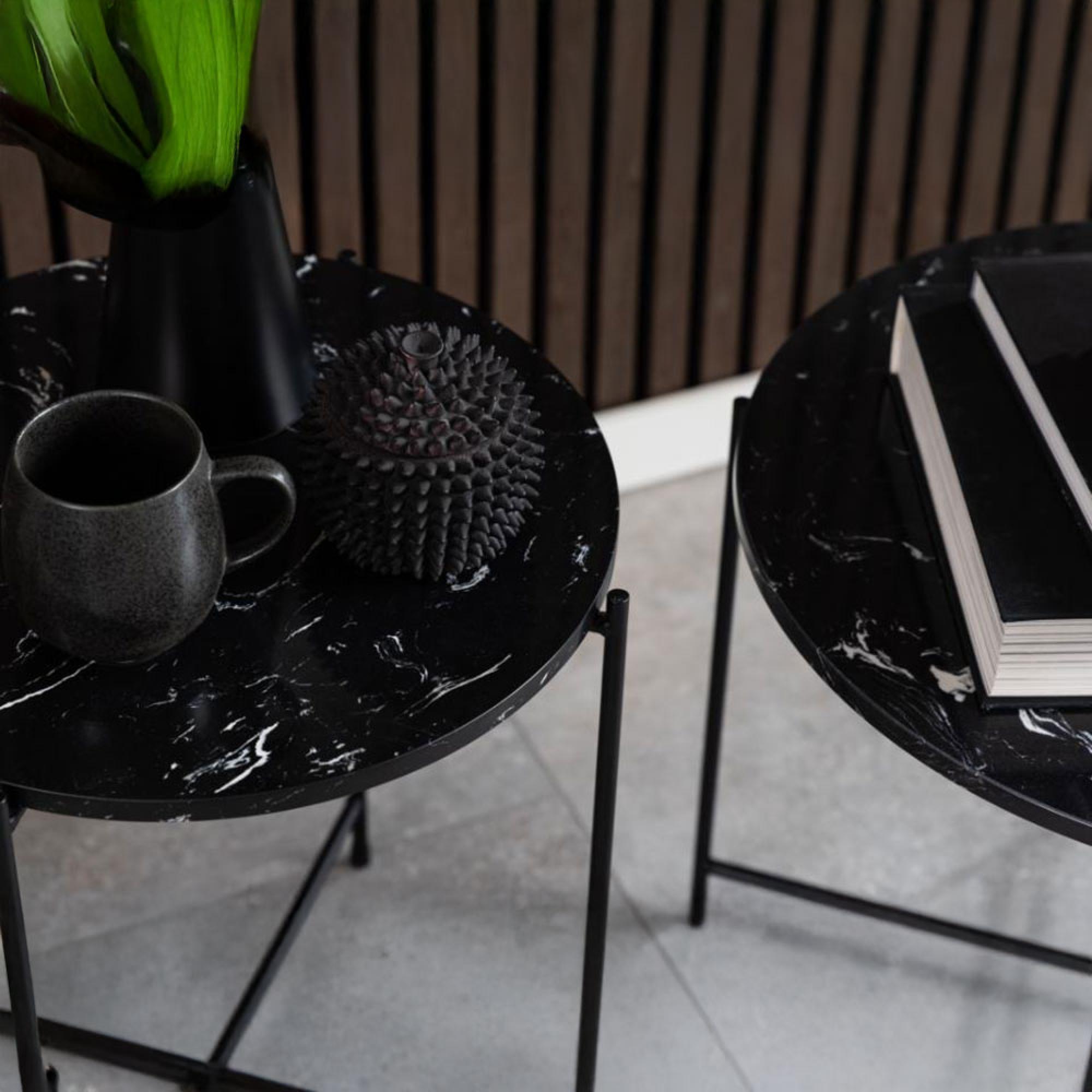 Avila Side Table - Round - Black Marble
