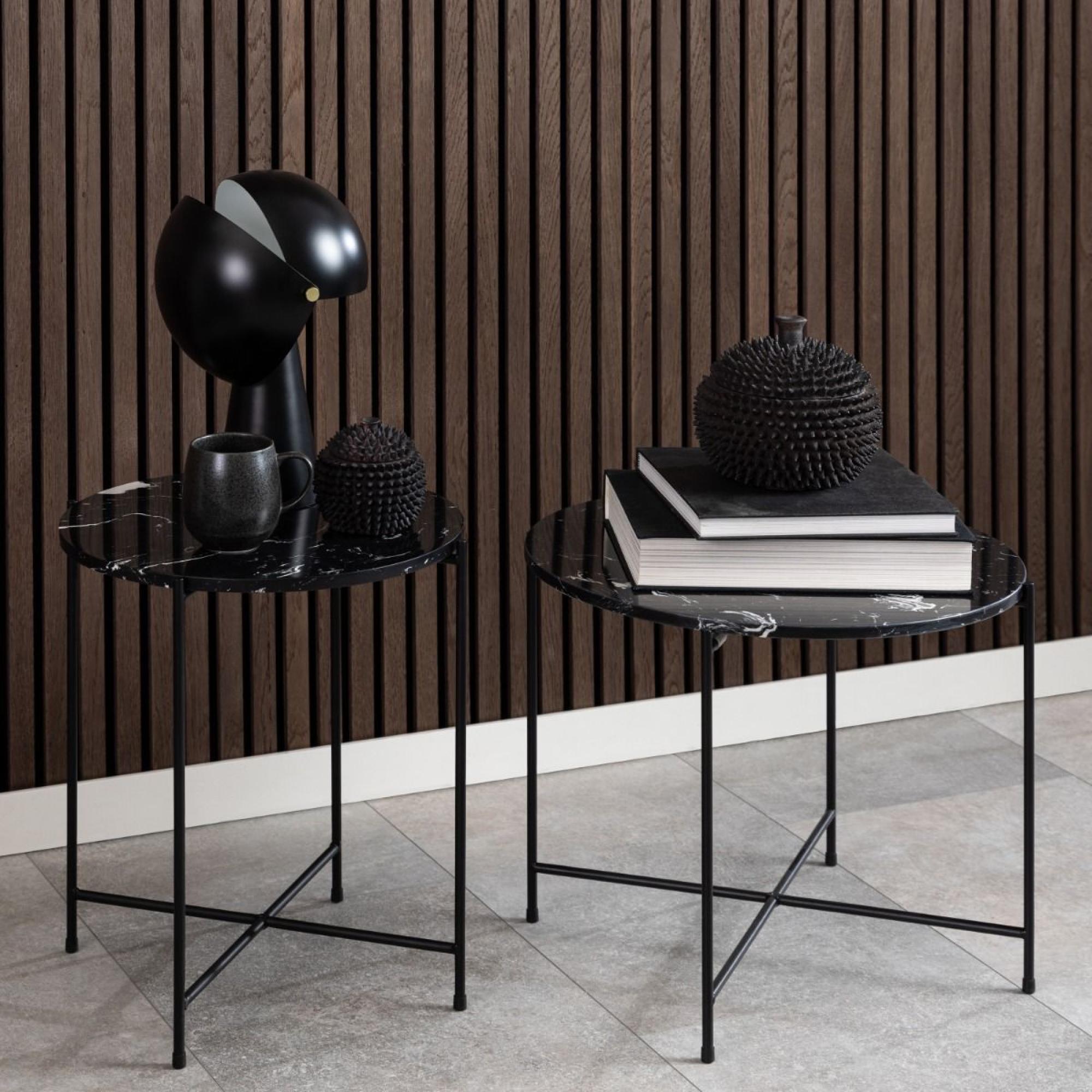 Avila Side Table - Small - Round - Black Marble