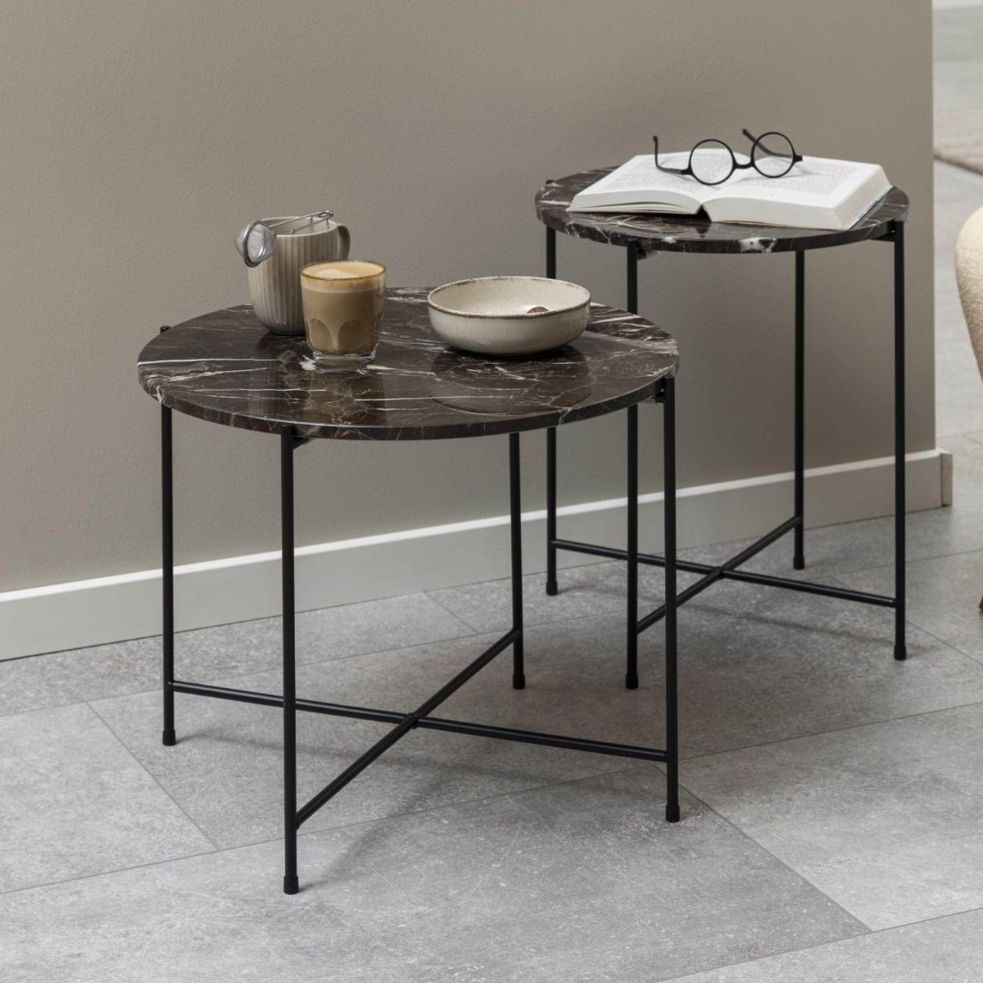 Avila Side Table - Round - Brown Marble