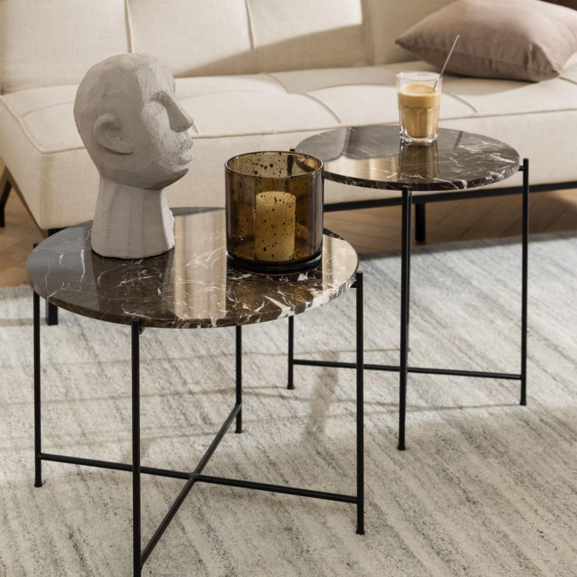 Avila Side Table - Round - Brown Marble Stone