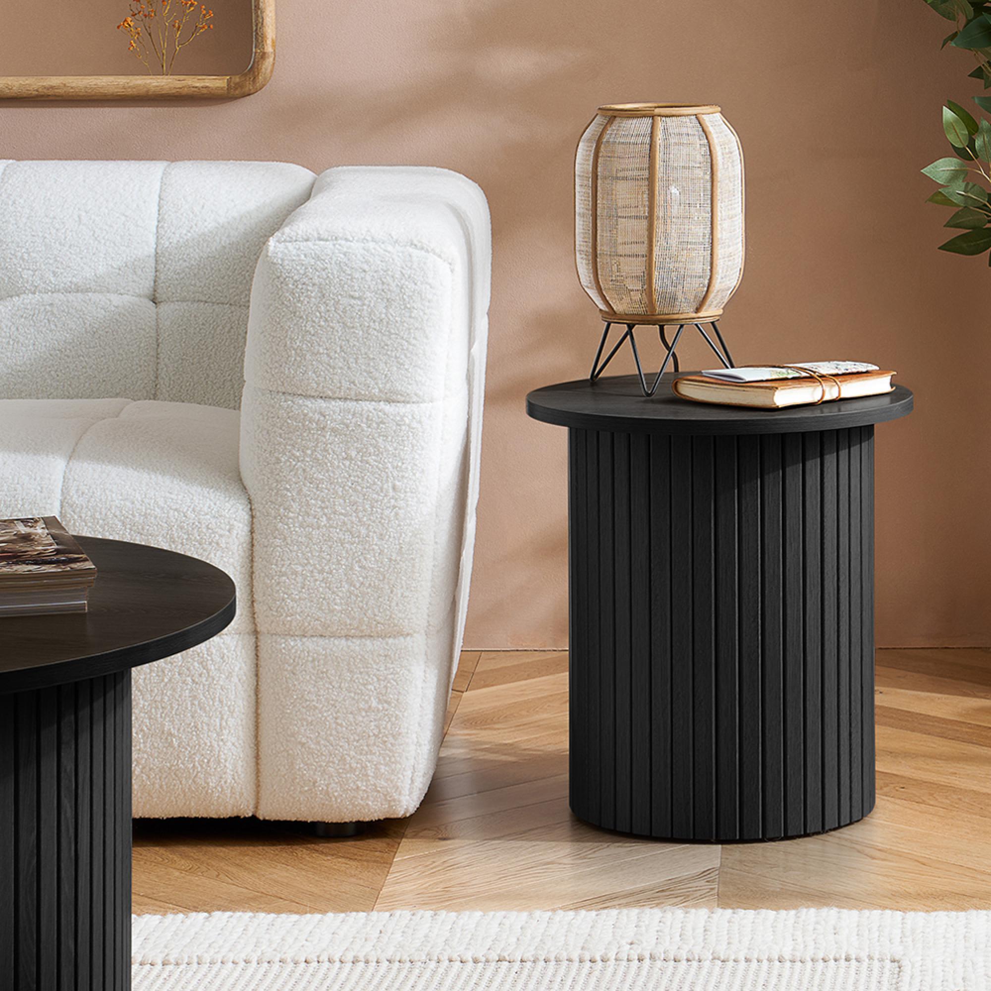 Axel Round Side Table - Black Fluted