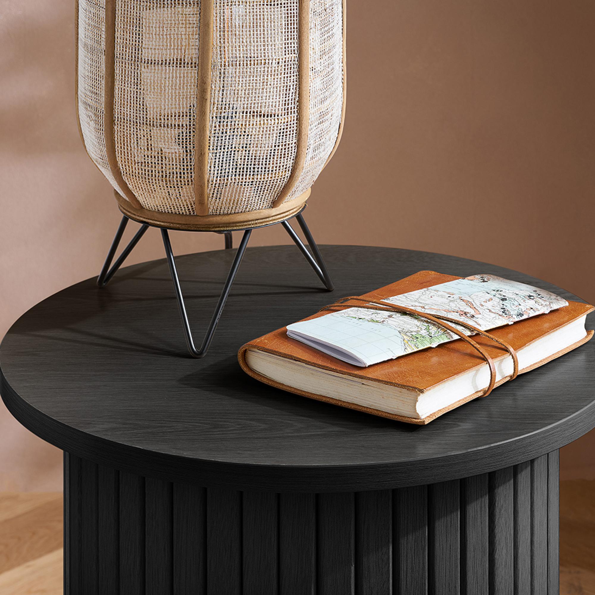 Axel Round Side Table - Black Fluted