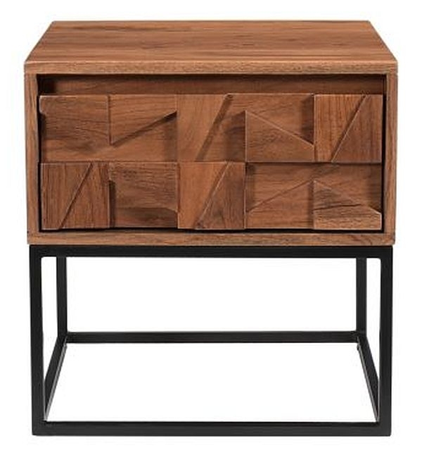Axis Acacia Wood End Table - 1 Drawer - Geometric