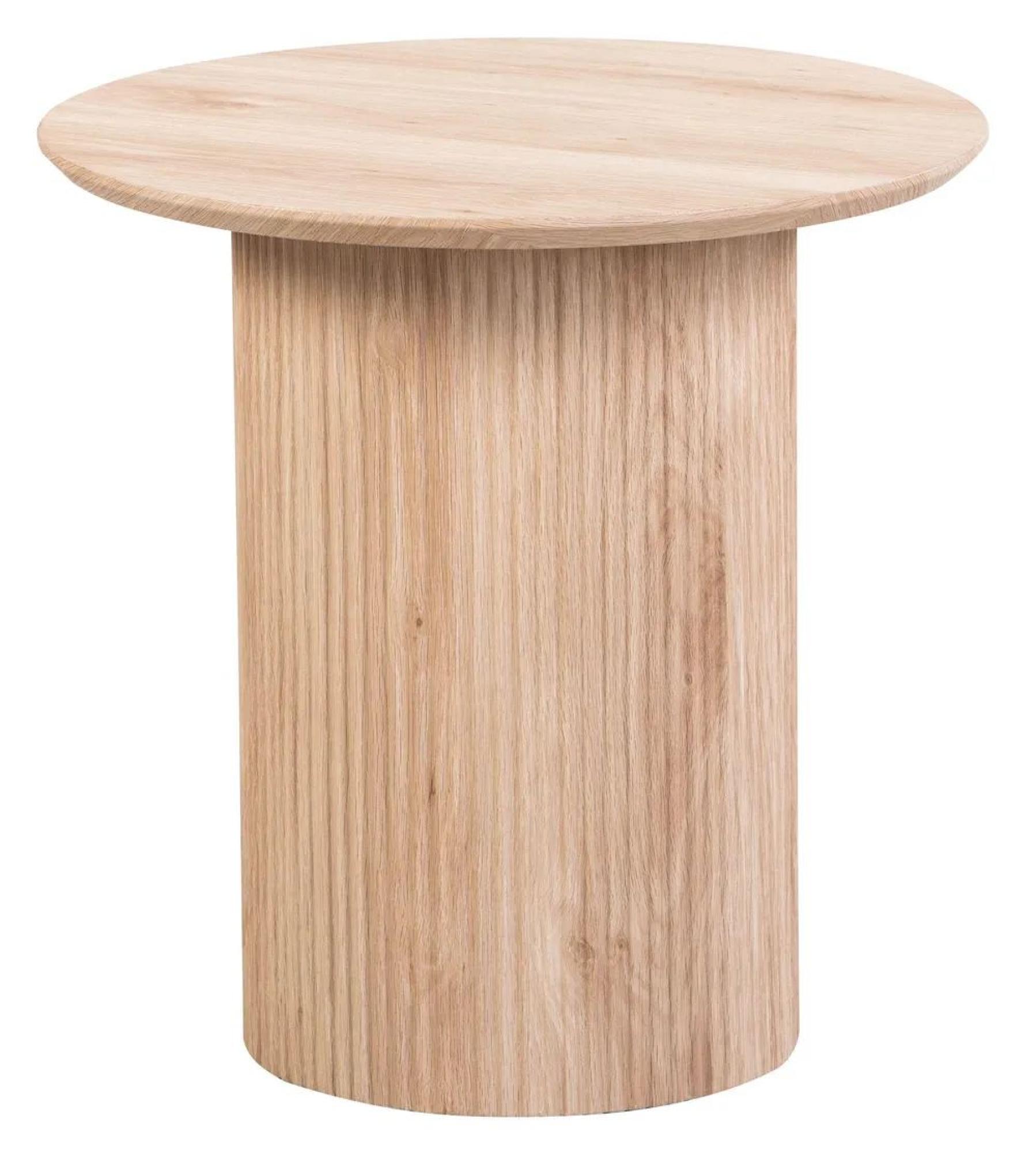 Bern Round End Table - Oak - Fluted - Drum Base