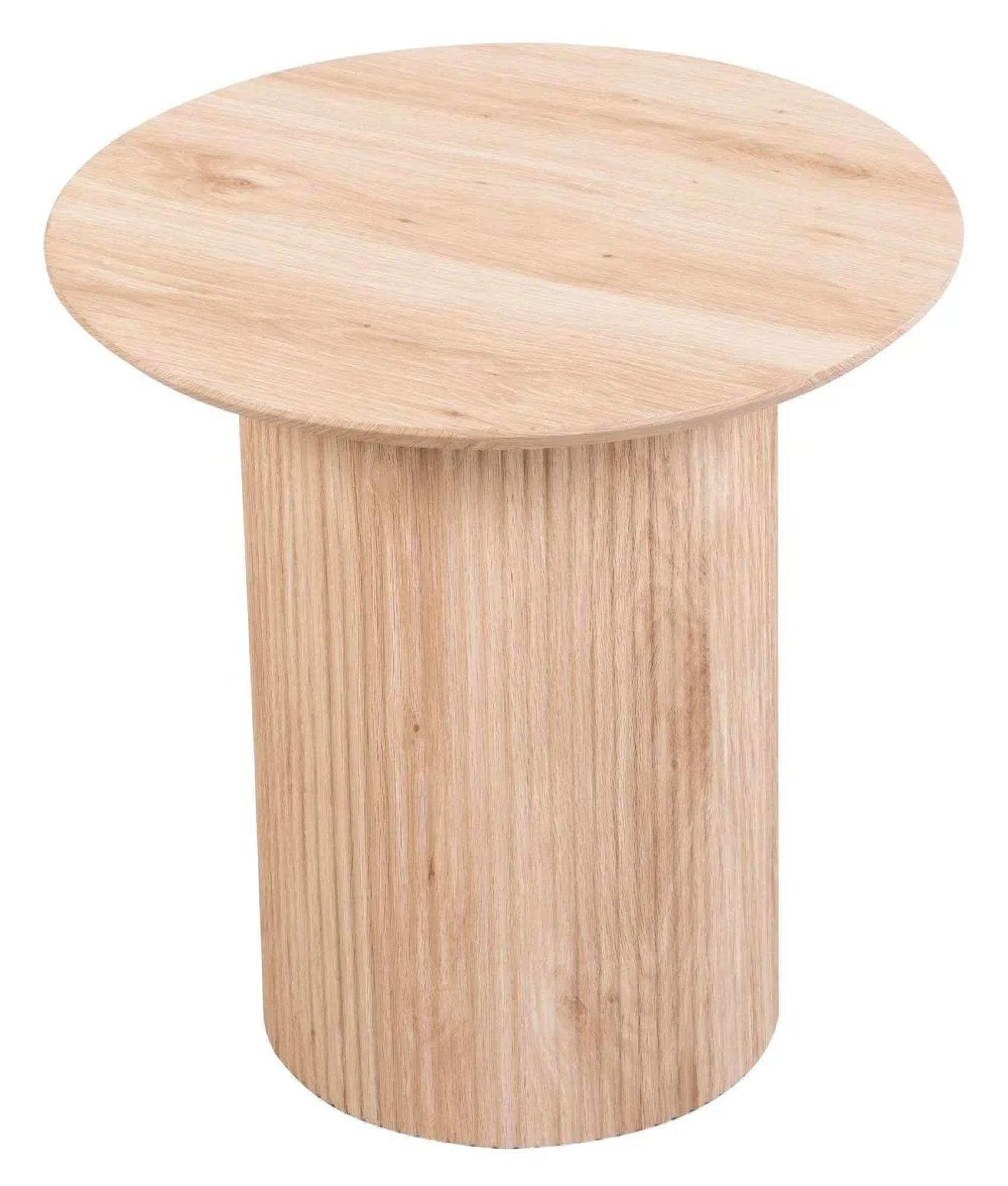 Bern Round End Table - Oak - Fluted - Drum Base