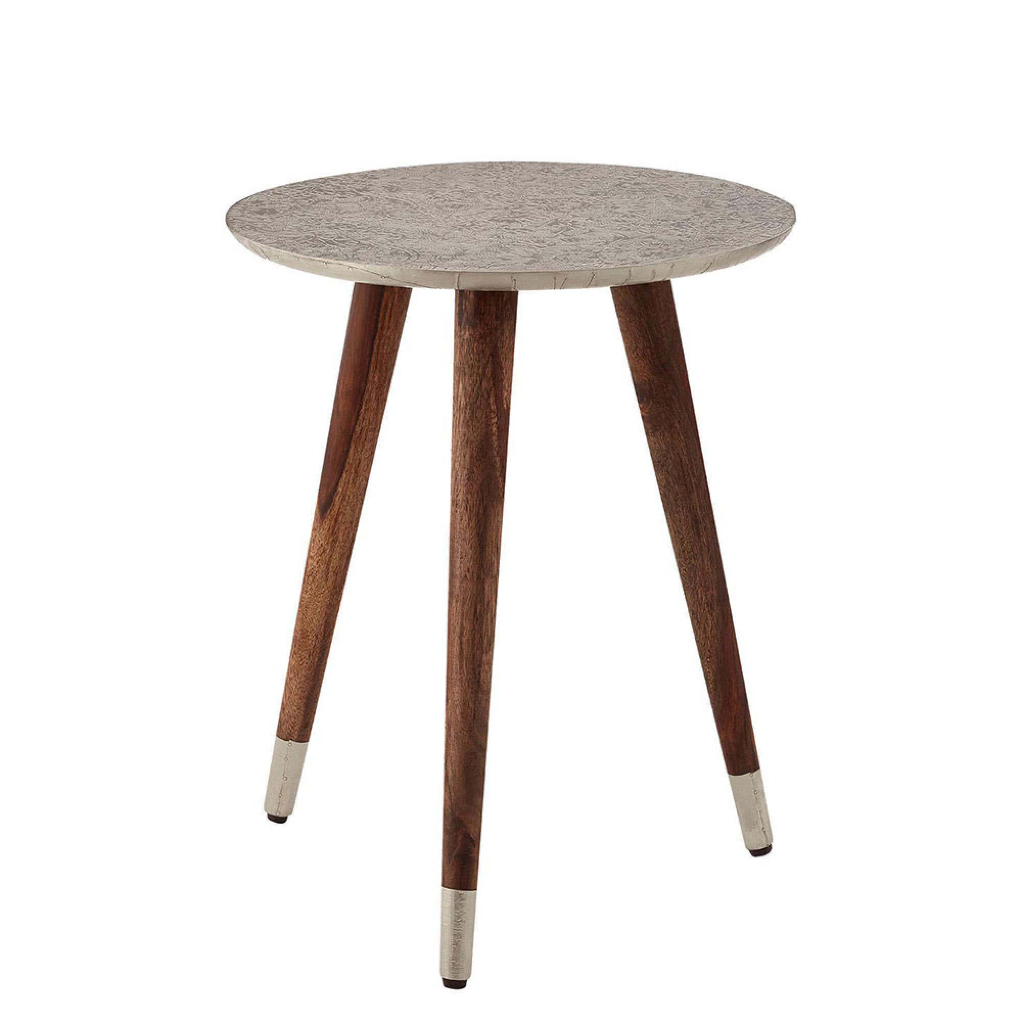 Boho Side Table - White Carved - Round